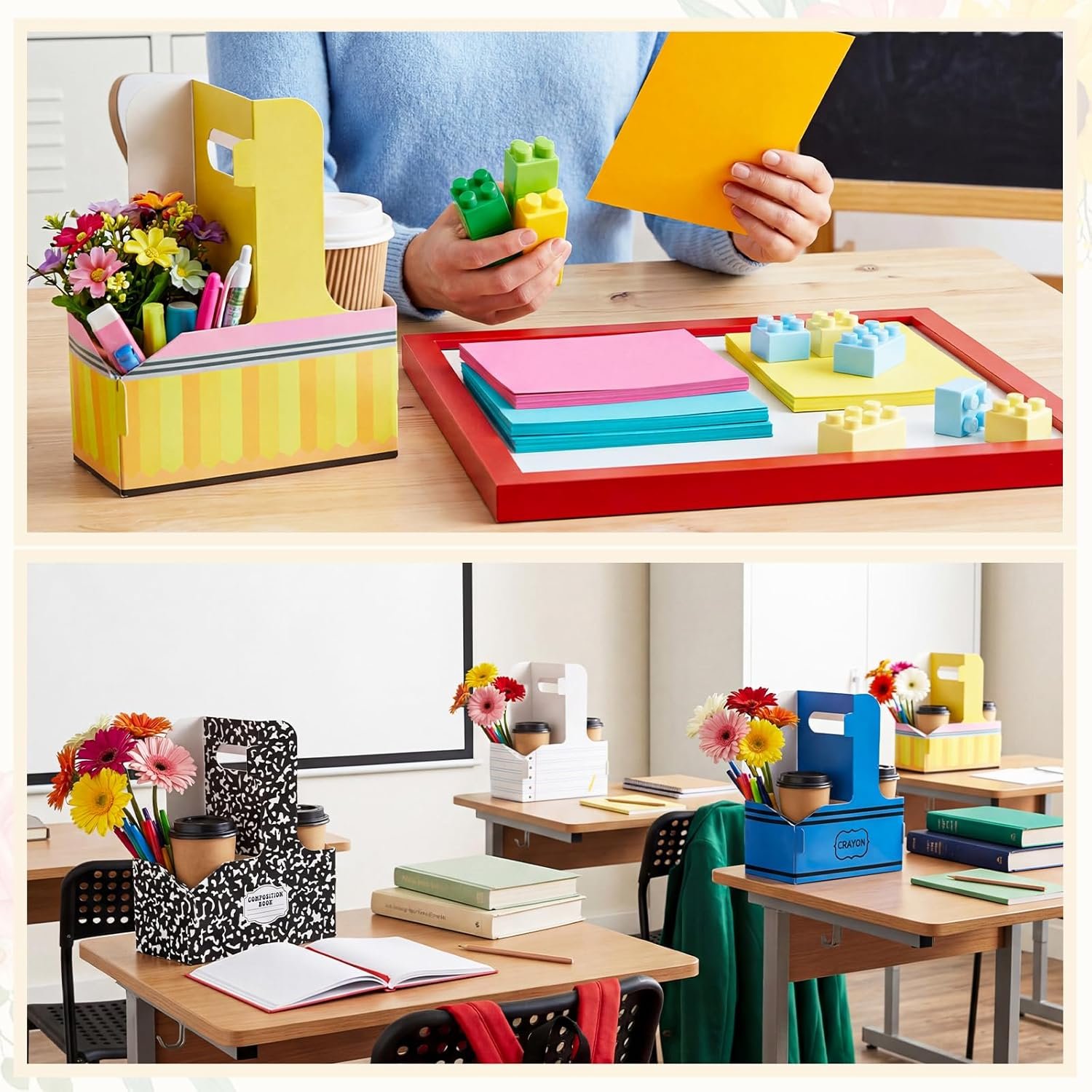 Großhandel 40 Stück Lehrer Wertschätzung Geschenke, faltbare Träger für Getränke mit Griffen, ideales Kraftpapier für heiße und kalte Getränke, individuell bedruckbar, Hersteller für Bürozubehör und Schulbedarf.