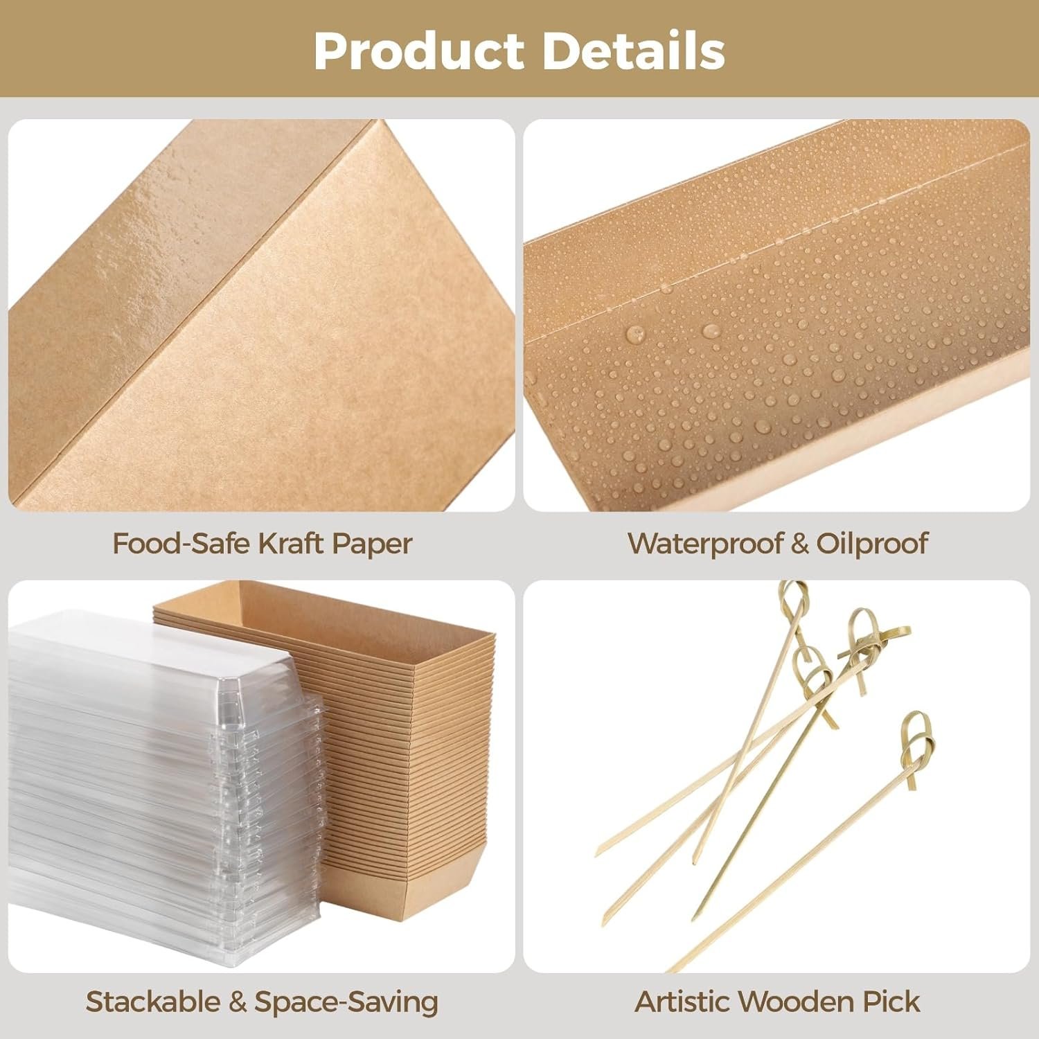 Großhandel 100 Stück Papier Charcuterie Boxen mit klaren Deckeln, 7,5 x 3,3 x 2,4 Zoll Sandwichboxen mit 100 Holzstäbchen, OEM Einweg Lebensmittelbehälter für Süßigkeiten, Kekse, Desserts, Früchte, Hersteller von Skewern