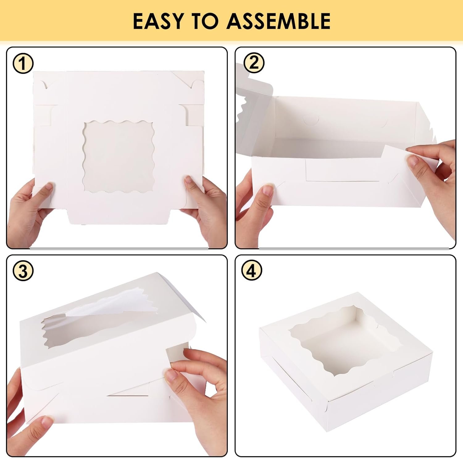 Großhandel 30 Stück 8x8x2,5 cm Bakery Boxen, weiße Boxen mit Fenster für Donuts, Schokoladen-Erdbeeren, Torten, individuelles Logo, OEM, Bulk-Behandlung