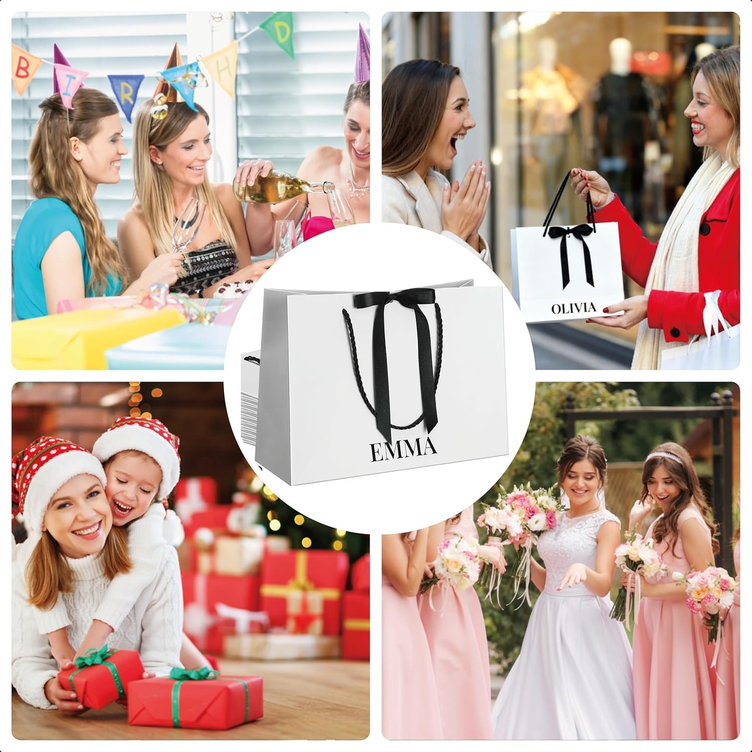 Großhandel Set aus 8 personalisierten Papiertüten für Brautjungfern mit Schleifen Name Aufkleber 11x8 Zoll, hergestellt von einem zuverlässigen Hersteller, ideale Hochzeitsgeschenke für Hochzeit, Brautdusche, Verlobung und Geburtstagsfeiern.