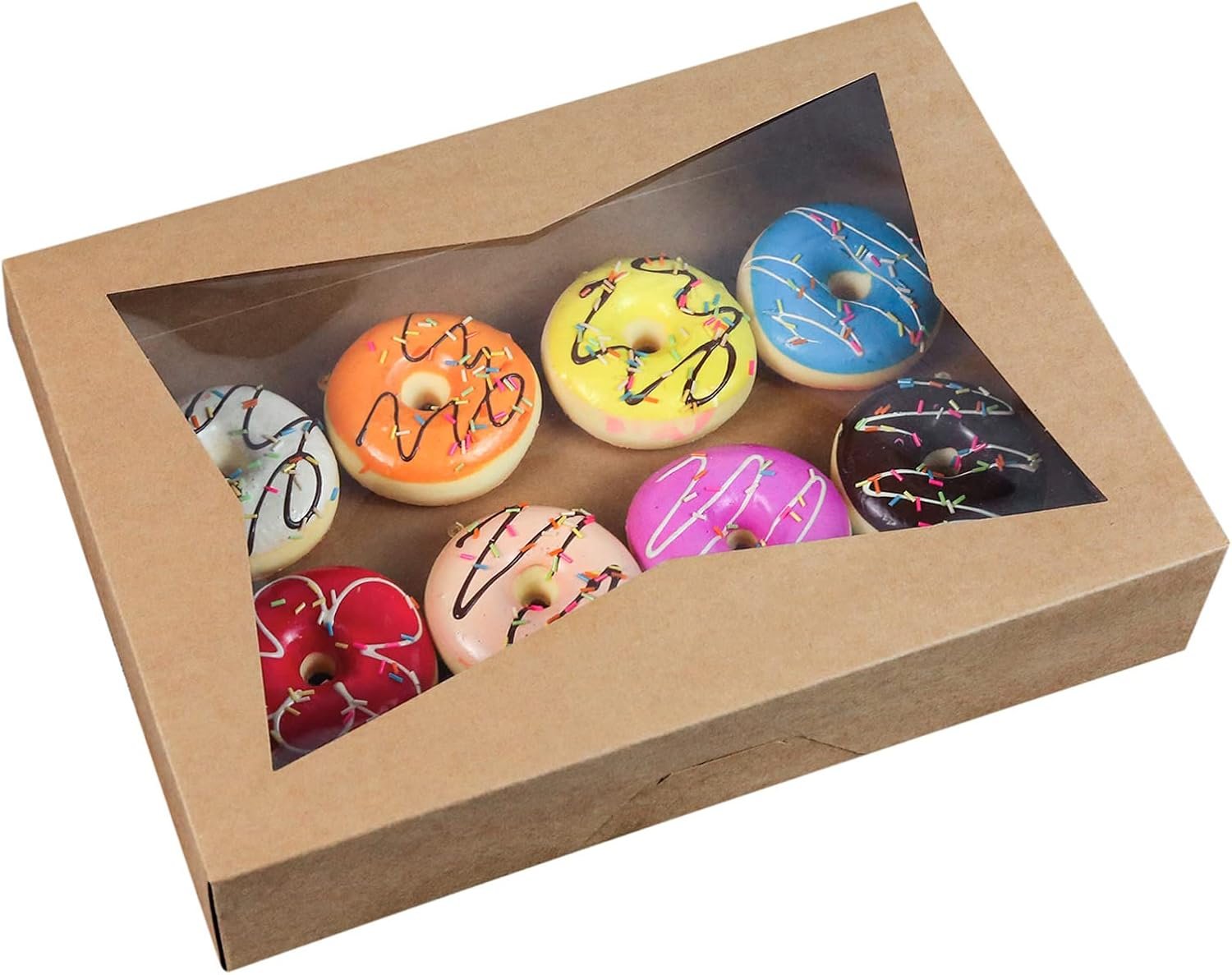 Großhandel 15er Pack braune Konditorei-Backbox, 16x11x2.75 Zoll, mit Fenster, für große Donuts, Muffins, Kekse, Auto-Pop-up Papierbox aus Naturkarton, hält 12 Donuts, Hersteller, Eigenmarke.