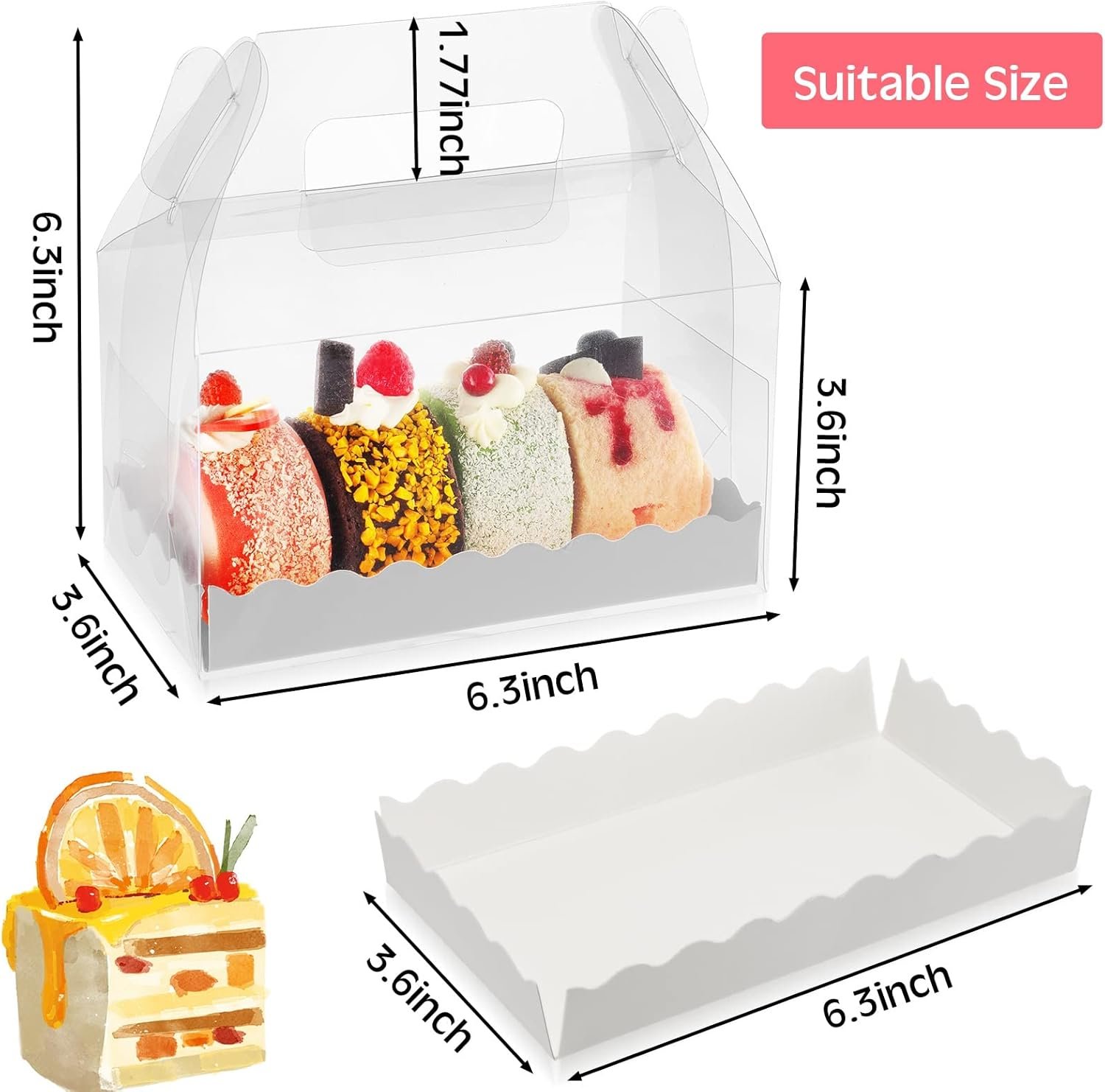 Großhandel Klarglas Gable Boxen mit Karton und Griffen für Kekse, Gebäck, Cupcakes und Desserts, 6,3 x 3,6 x 3,6 Zoll, individuelles Logo, Hersteller für Hochzeit und Party.