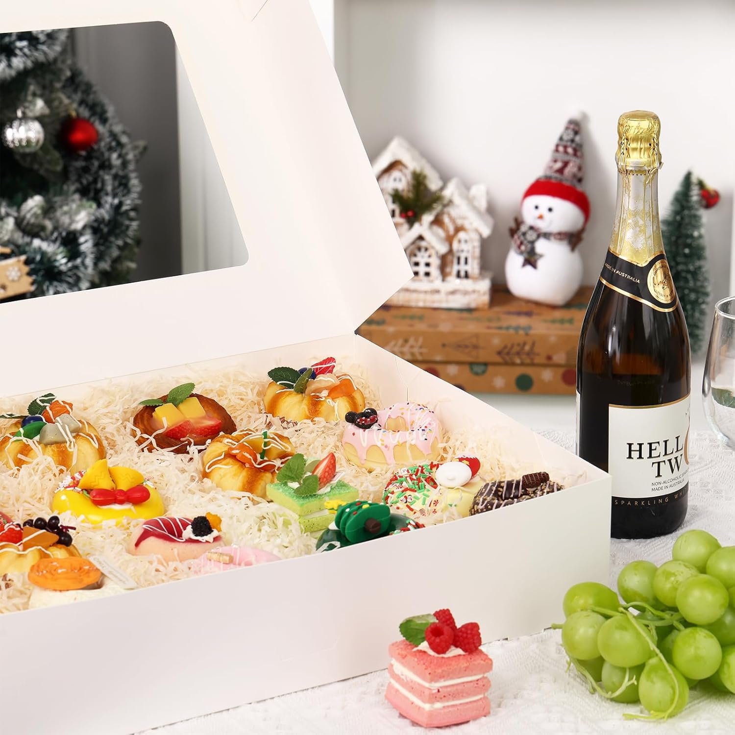 Großhandel 20 Stück 19x14x4 Zoll Bäckereiboxen mit Fenster, weiße rechteckige Verpackungen für Kuchen, Gebäck, Donuts und Cupcakes, Individuelles Logo für optimale Präsentation, Hersteller hochwertiger Verpackungslösungen.