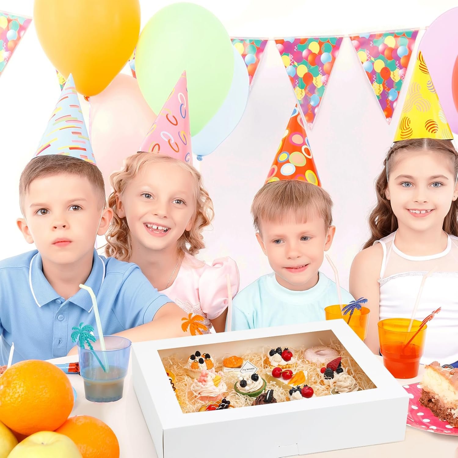 Großhandel 20 Stück 19x14x4 Zoll Bäckereiboxen mit Fenster, weiße rechteckige Verpackungen für Kuchen, Gebäck, Donuts und Cupcakes, Individuelles Logo für optimale Präsentation, Hersteller hochwertiger Verpackungslösungen.
