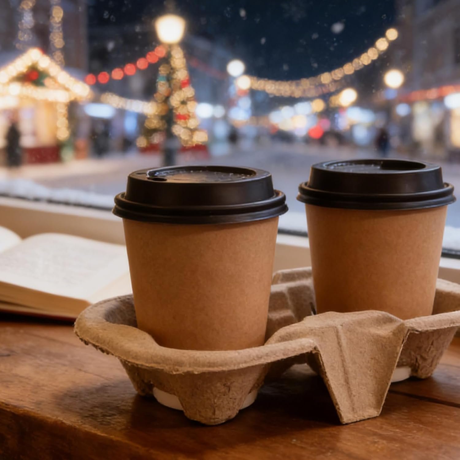 Großhandel 100er Pack Pulp-Fasern Trinkträger, biologische Einweg-Cup-Halter für heiße und kalte Getränke, individueller Logo-Druck für Kaffeehäuser, Restaurants, Saftbars, Hersteller von Trinkhaltern in Bulk.