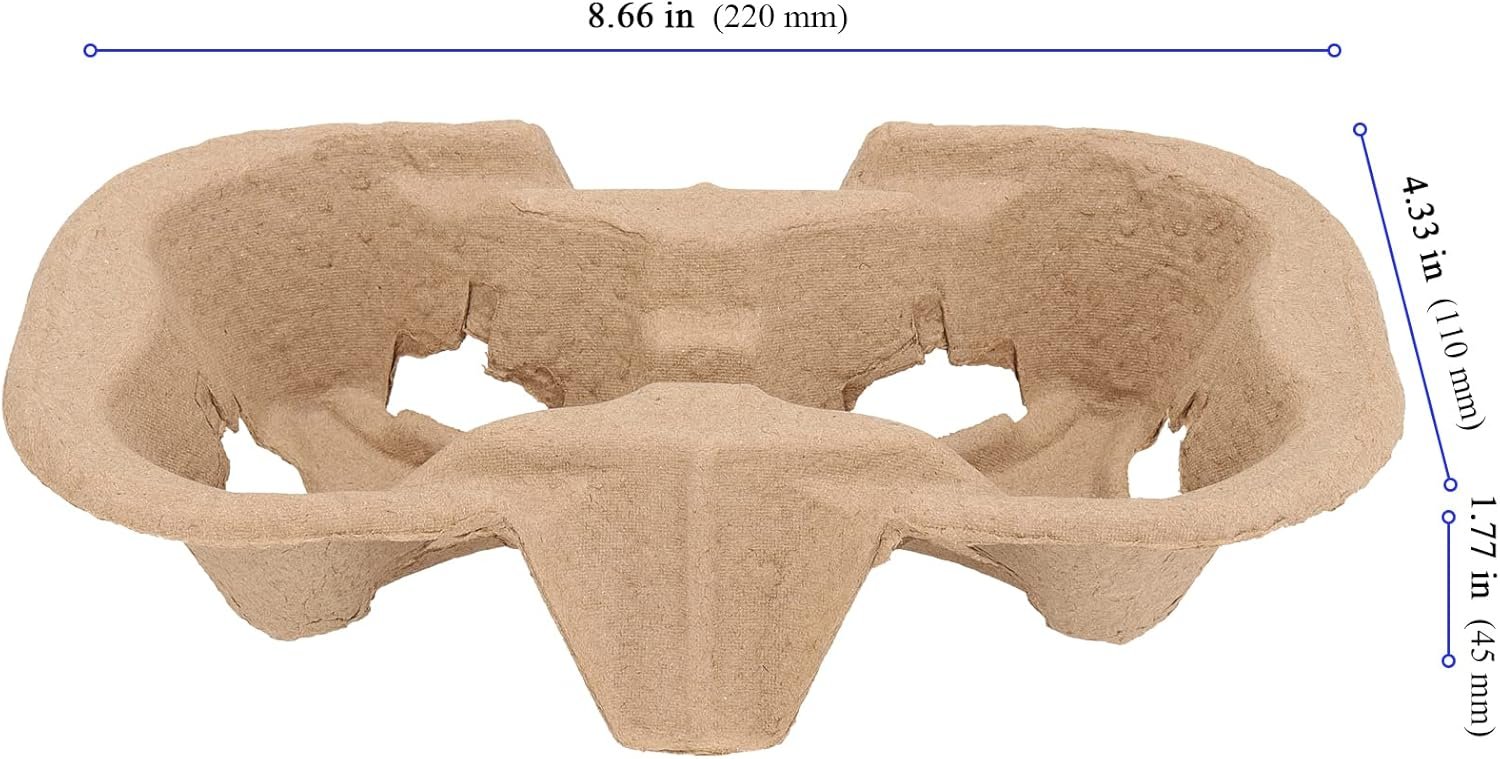 Großhandel 100er Pack Pulp-Fasern Trinkträger, biologische Einweg-Cup-Halter für heiße und kalte Getränke, individueller Logo-Druck für Kaffeehäuser, Restaurants, Saftbars, Hersteller von Trinkhaltern in Bulk.