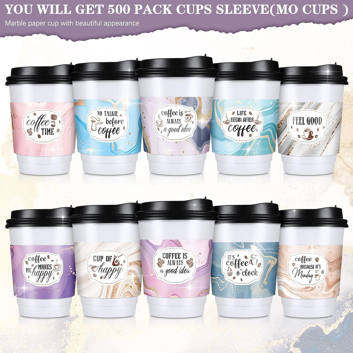 Großhandel 500 Stück Papiersleeves für 12 und 16 oz Kaffebecher, OEM-fähig, Hersteller von Wellpappejacken für heiße und kalte Getränke wie Schokolade, Kakao oder Tee im Marmor-Design. Großhandel 500 Stück Papiersleeves für 12 und 16 oz Kaffebecher, OEM-fähig, Hersteller von Wellpappejacken für heiße und kalte Getränke wie Schokolade, Kakao oder Tee im Marmor-Design.