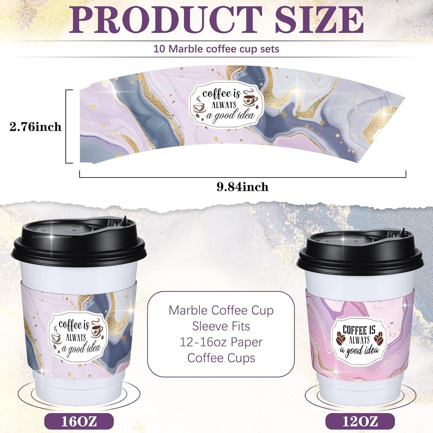 Großhandel 500 Stück Papiersleeves für 12 und 16 oz Kaffebecher, OEM-fähig, Hersteller von Wellpappejacken für heiße und kalte Getränke wie Schokolade, Kakao oder Tee im Marmor-Design. Großhandel 500 Stück Papiersleeves für 12 und 16 oz Kaffebecher, OEM-fähig, Hersteller von Wellpappejacken für heiße und kalte Getränke wie Schokolade, Kakao oder Tee im Marmor-Design.