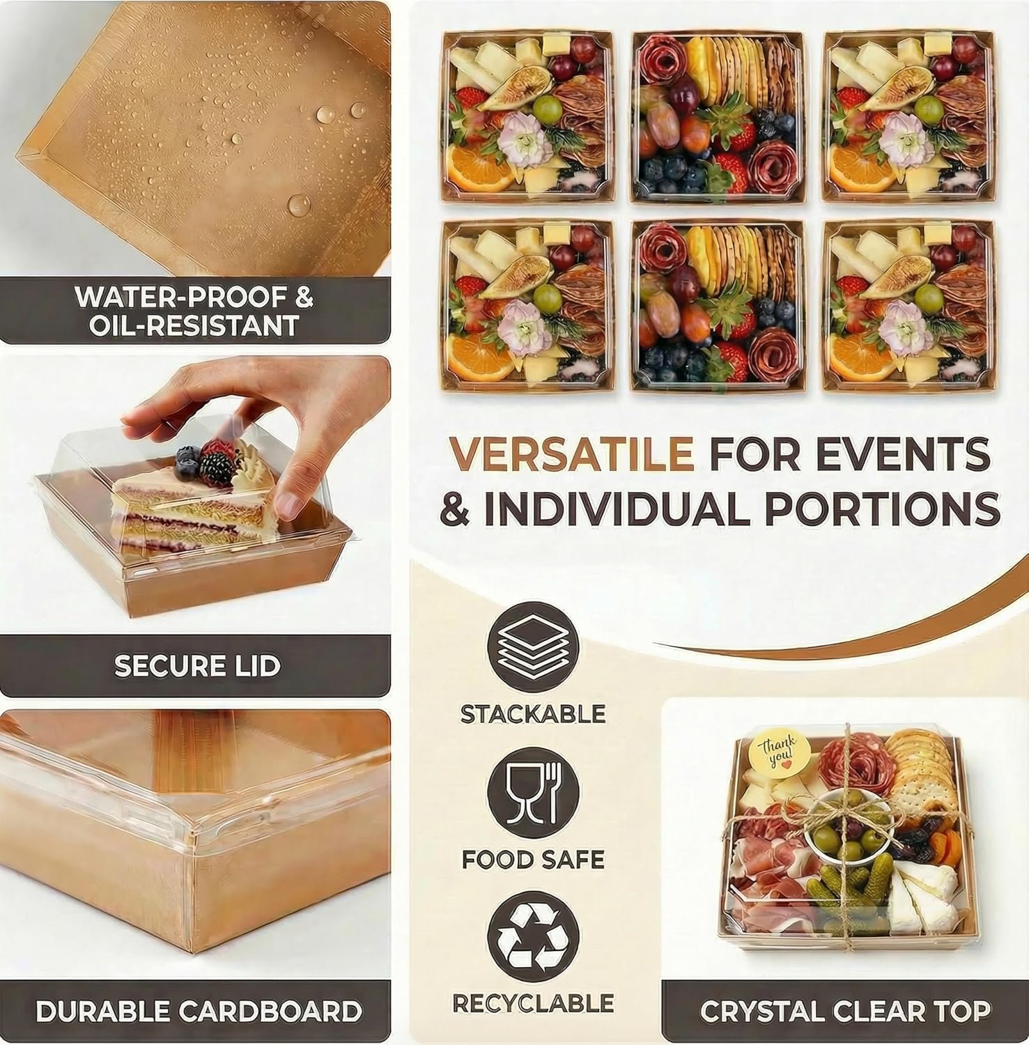 Großhandel 60er Pack kleine Charcuterie-Boxen mit klaren Deckeln, individuelle Mini-Papier-Charcuterie-Boards mit Deckel, OEM-Optionen für Lebensmittel, Sushi, Sandwich, Charcuterie-Zubehör in Bulk.