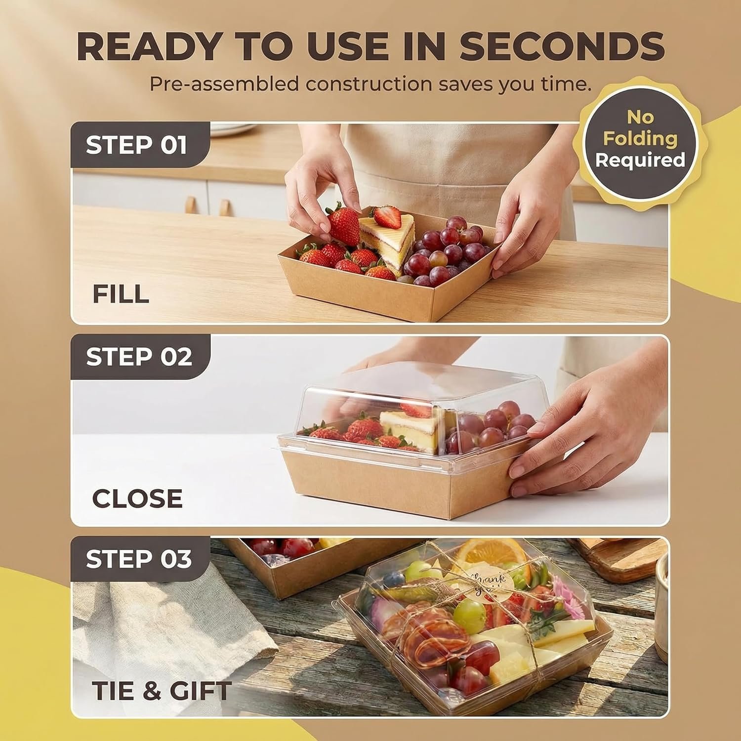 Großhandel 60er Pack kleine Charcuterie-Boxen mit klaren Deckeln, individuelle Mini-Papier-Charcuterie-Boards mit Deckel, OEM-Optionen für Lebensmittel, Sushi, Sandwich, Charcuterie-Zubehör in Bulk.