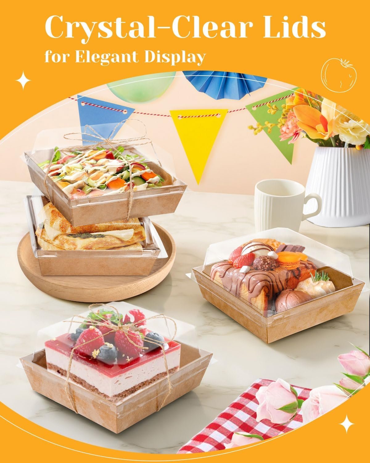 Großhandel 60er Pack kleine Charcuterie-Boxen mit klaren Deckeln, individuelle Mini-Papier-Charcuterie-Boards mit Deckel, OEM-Optionen für Lebensmittel, Sushi, Sandwich, Charcuterie-Zubehör in Bulk.