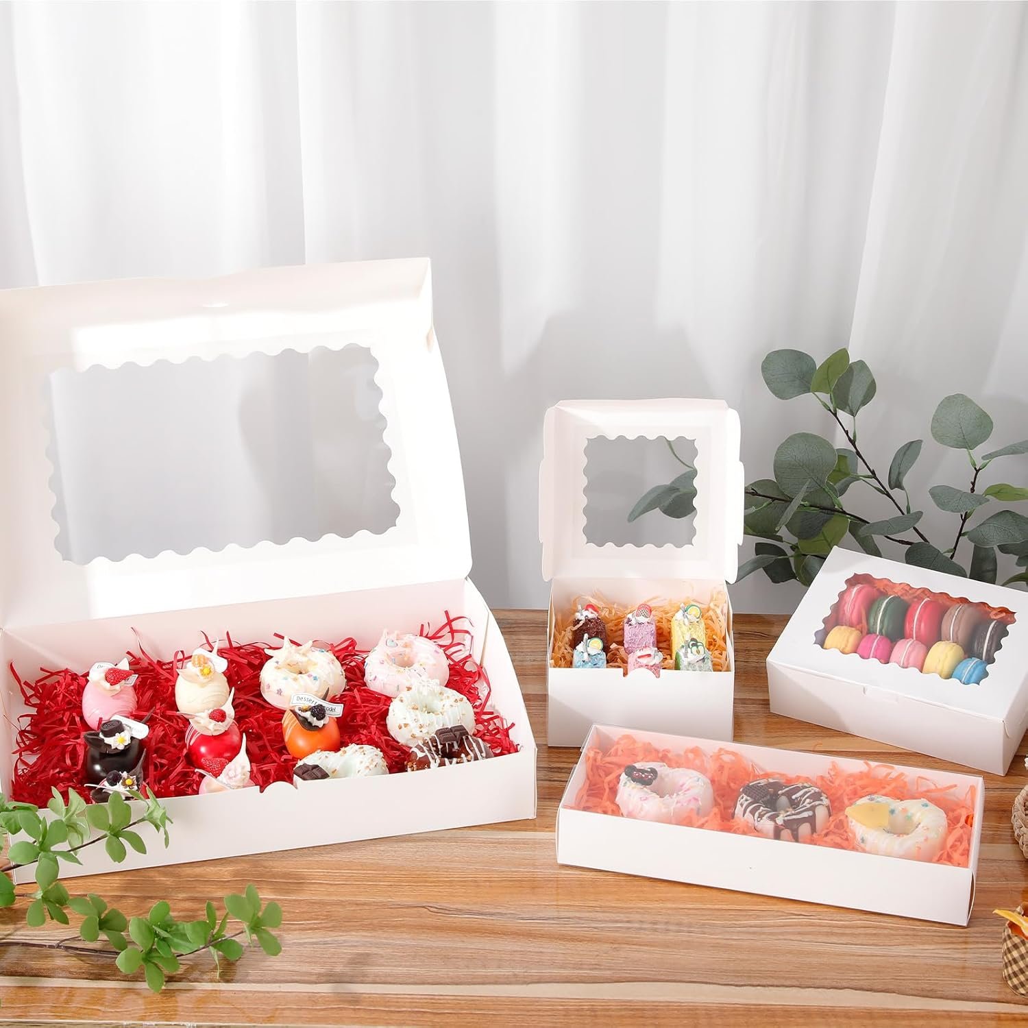 Großhandel 10er-Pack 16x11x2,5 Zoll Cookie-Boxen mit Fenster, weiße Bakery-Boxen, Auto-Popup-Kuchenboxen für Muffins und Kekse, Hersteller für individuelle Logos, PVC-Fenster halten 12 Donuts.