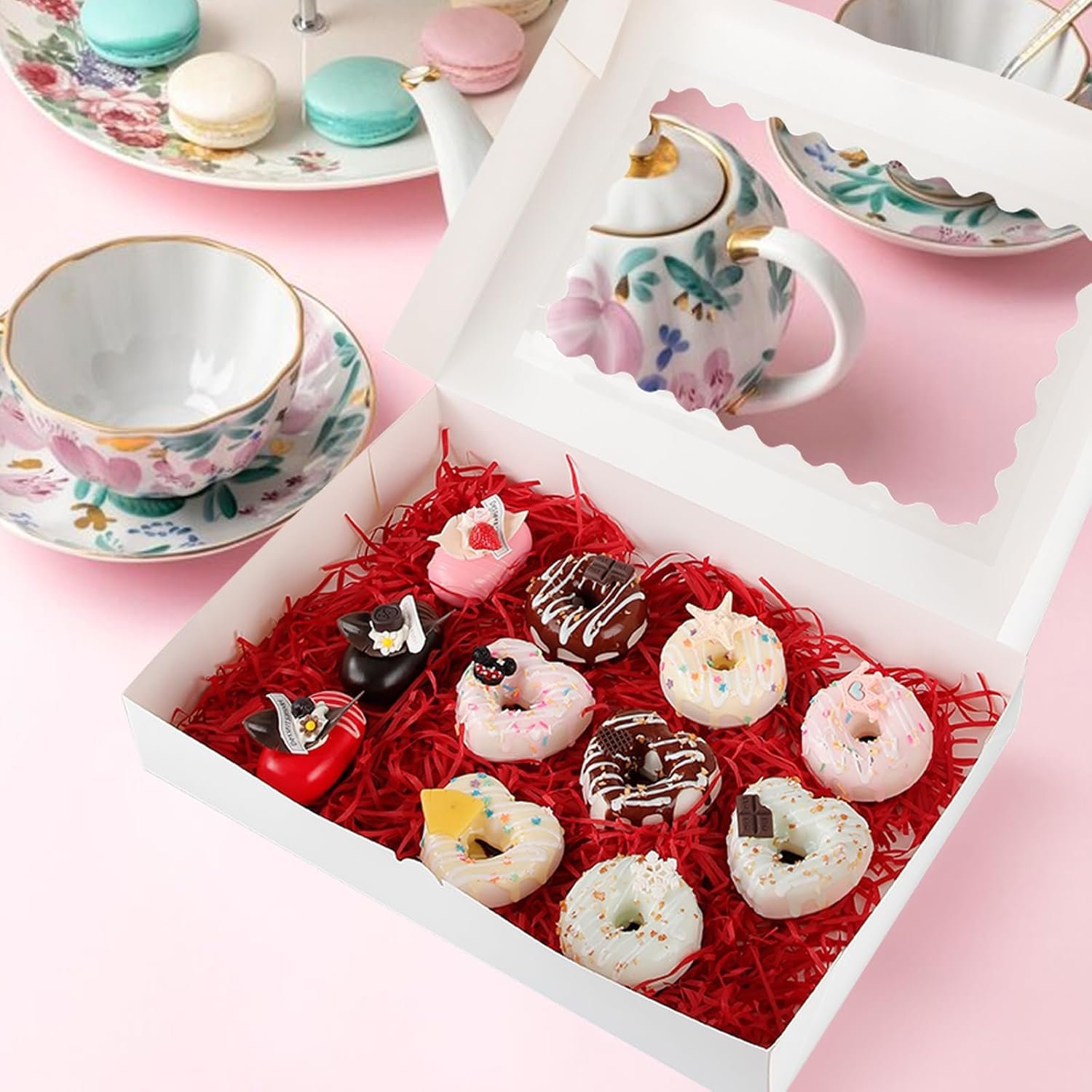 Großhandel 10er-Pack 16x11x2,5 Zoll Cookie-Boxen mit Fenster, weiße Bakery-Boxen, Auto-Popup-Kuchenboxen für Muffins und Kekse, Hersteller für individuelle Logos, PVC-Fenster halten 12 Donuts.