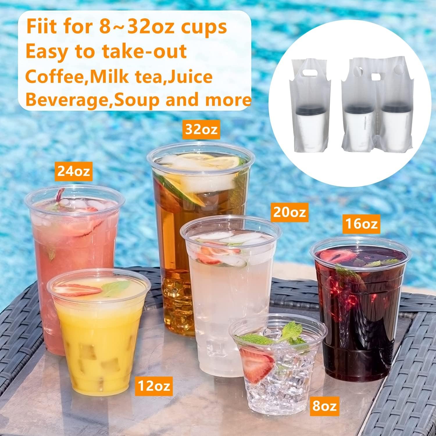 Großhandel 32oz Trinkverpackungsbeutel mit Griff, 100 Stück klare Kunststofftaschen für Getränkebehälter, Individuelles Logo für Lieferservice, Hersteller von Verpackungslösungen