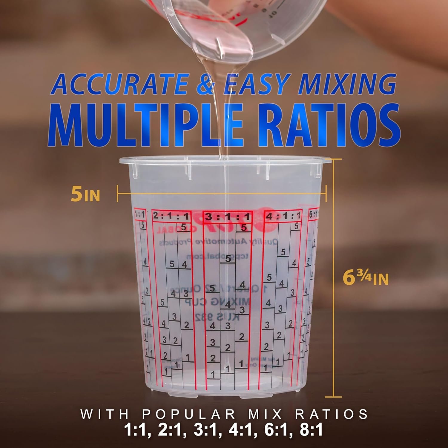 Großhandel 32-Unzen Mischbecher aus Kunststoff, individuell bedruckt - Hersteller für Flüssigkeiten, Epoxidharz und Acryl, wiederverwendbar oder Einweg, mit Skala für Mischverhältnisse, Box mit 100 Stück, Eigenmarke.