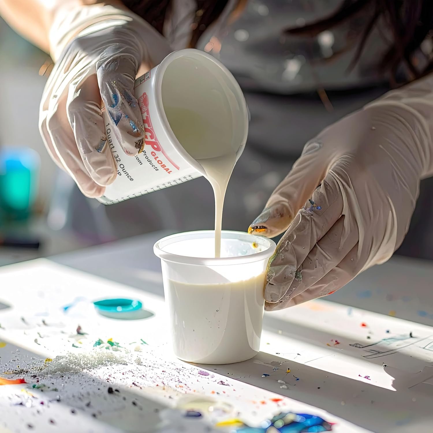 Großhandel 32-Unzen Mischbecher aus Kunststoff, individuell bedruckt - Hersteller für Flüssigkeiten, Epoxidharz und Acryl, wiederverwendbar oder Einweg, mit Skala für Mischverhältnisse, Box mit 100 Stück, Eigenmarke.