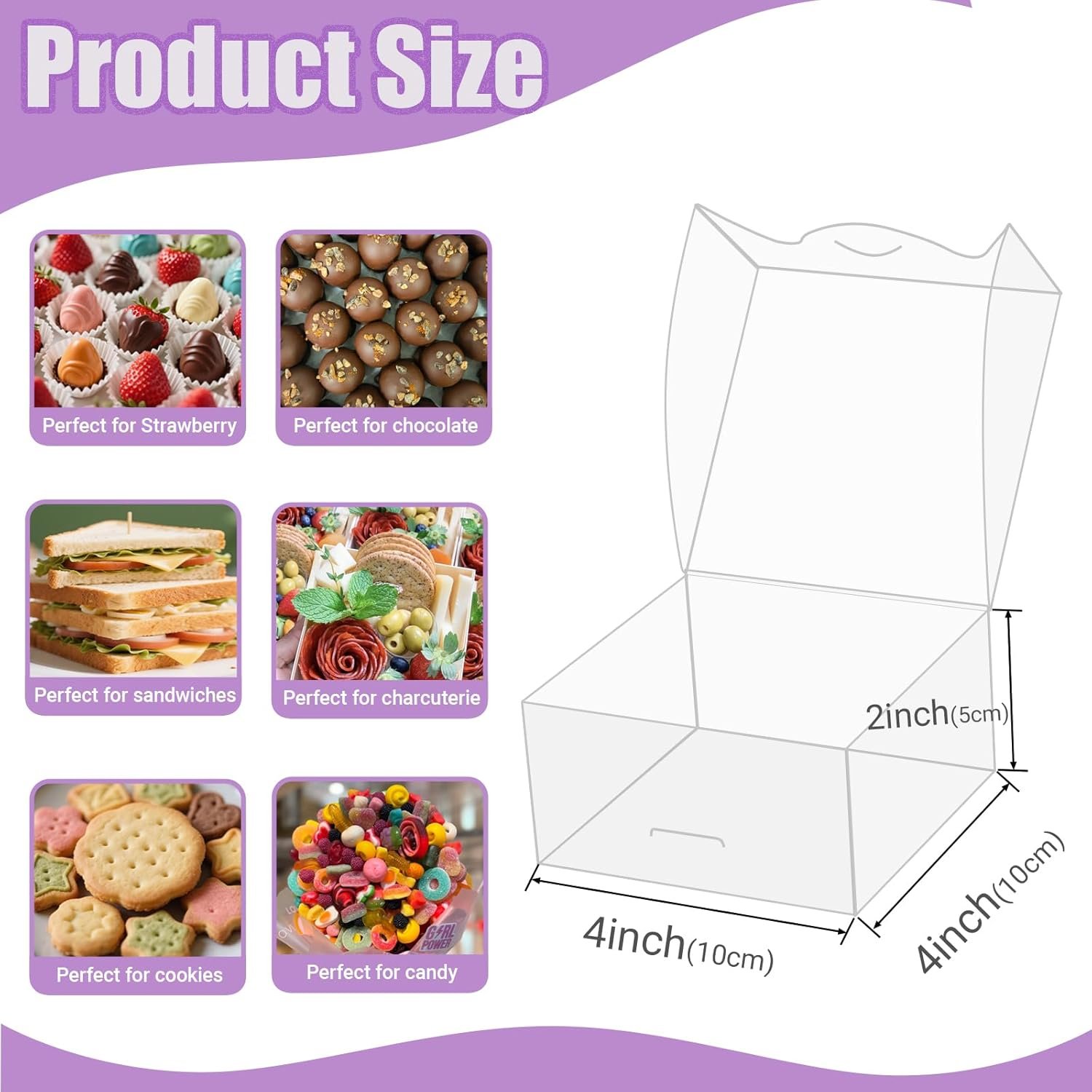 Großhandel 50 Stück klare Plastik-Pastetenschachteln 4x4x2 Zoll für Cookies, Doughnuts, Seifen, Trüffel, Brownies, Kuchen, mit individuellem Logo als Treat-Boxen für Partygeschenke und Hochzeiten von einem Hersteller Ihrer Wahl.