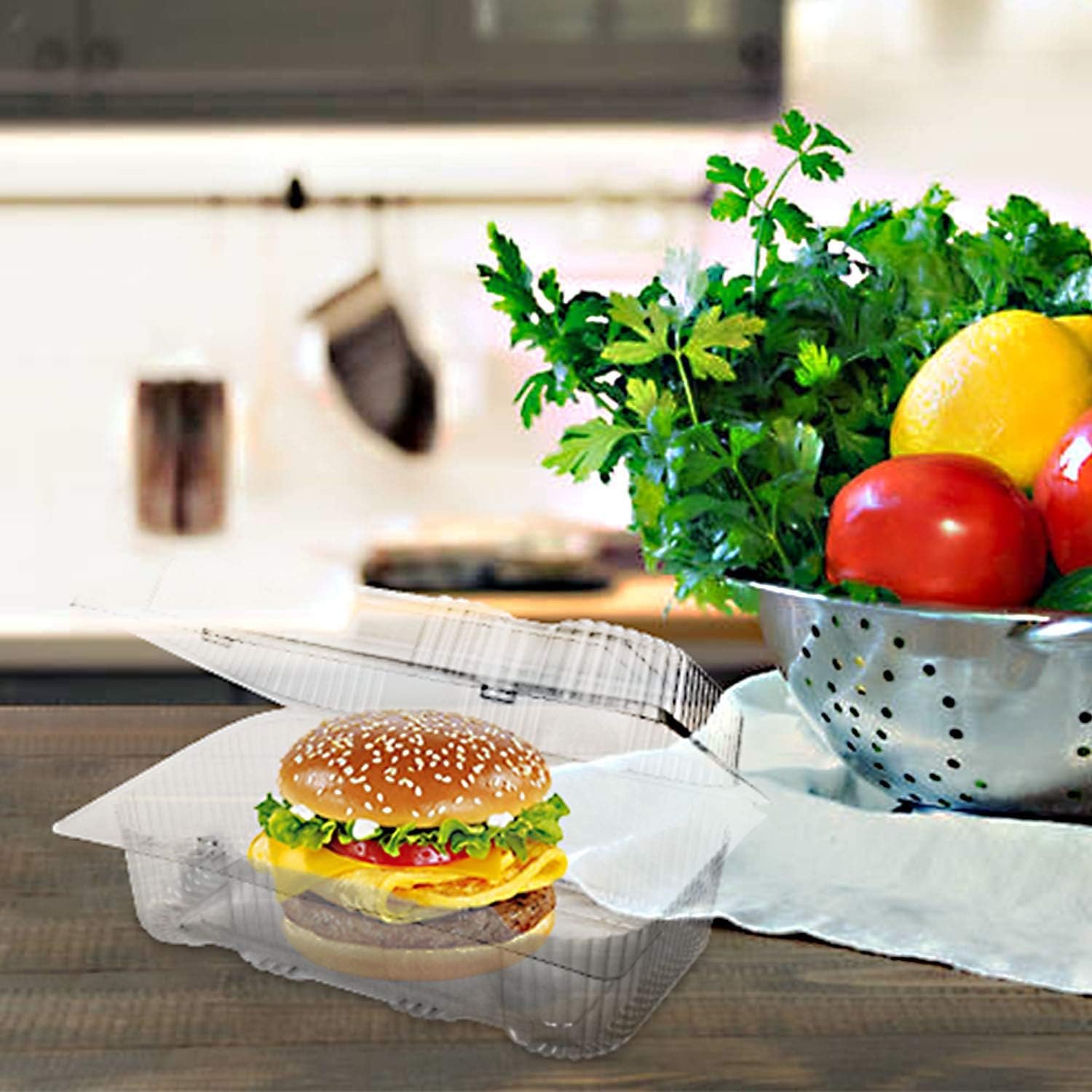 Großhandel 70 Stück Klarsicht-Klappbehälter für Lebensmittel, internes Maß 16 cm Länge x 10 cm Breite x 7 cm Höhe, Hersteller für individuelle Logos und OEM-Optionen.