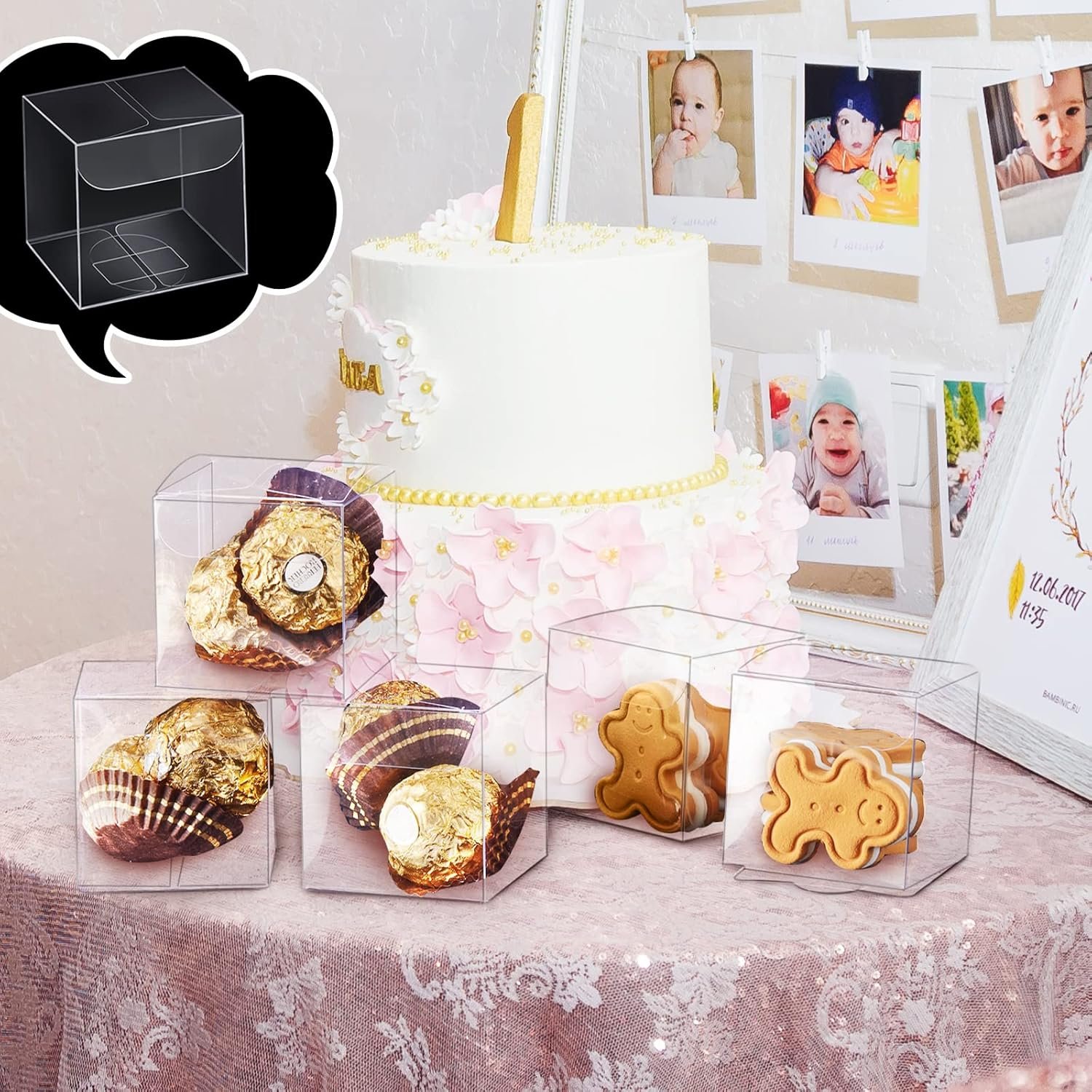 Großhandel 200 Stück 2 x 2 x 2 Zoll klare Favoritenboxen als transparente Süßigkeitengeschenkbox, OEM für Verpackungsbehälter, Hersteller für Macaron Geburtstagsfeiern und Hochzeiten.