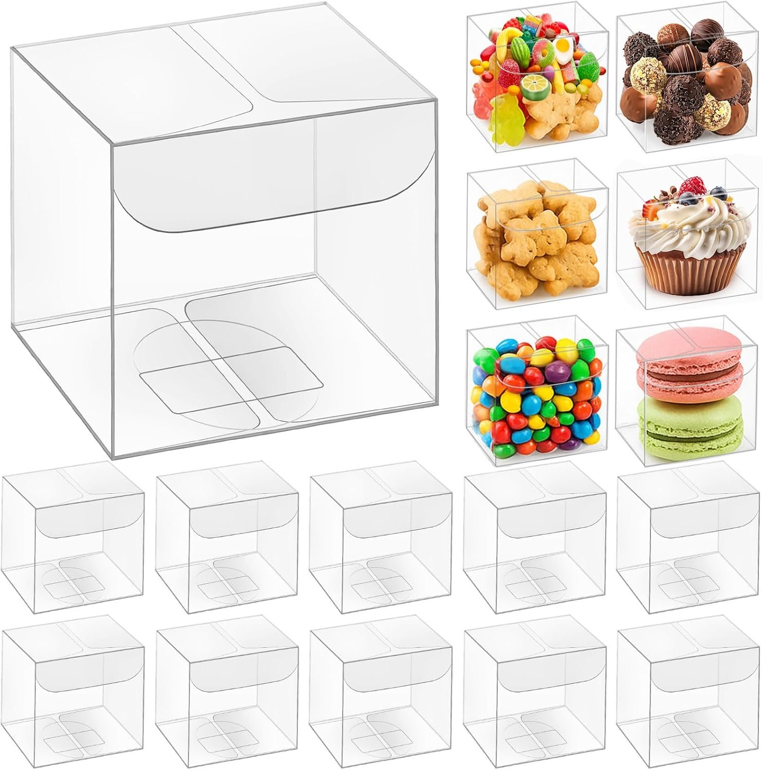 Großhandel 200 Stück 2 x 2 x 2 Zoll klare Favoritenboxen als transparente Süßigkeitengeschenkbox, OEM für Verpackungsbehälter, Hersteller für Macaron Geburtstagsfeiern und Hochzeiten.