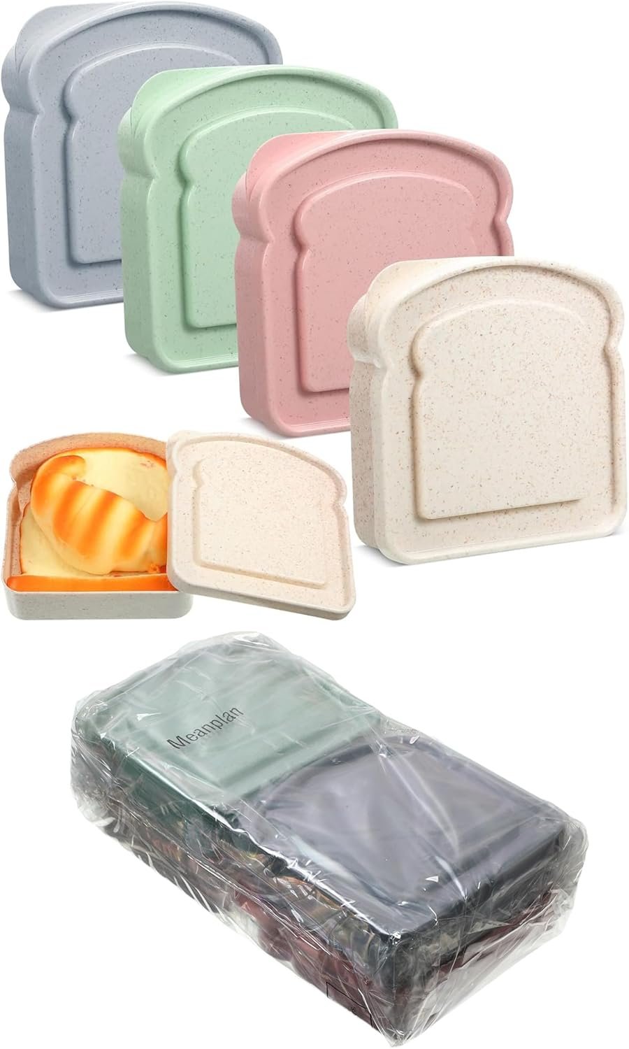Großhandel Sandwich Box aus Kunststoff, 14 oz Toastform, Hersteller für individuelle Logos, lebensmittelsicher und spülmaschinenfest, 4 Stück Sandwichbehälter.