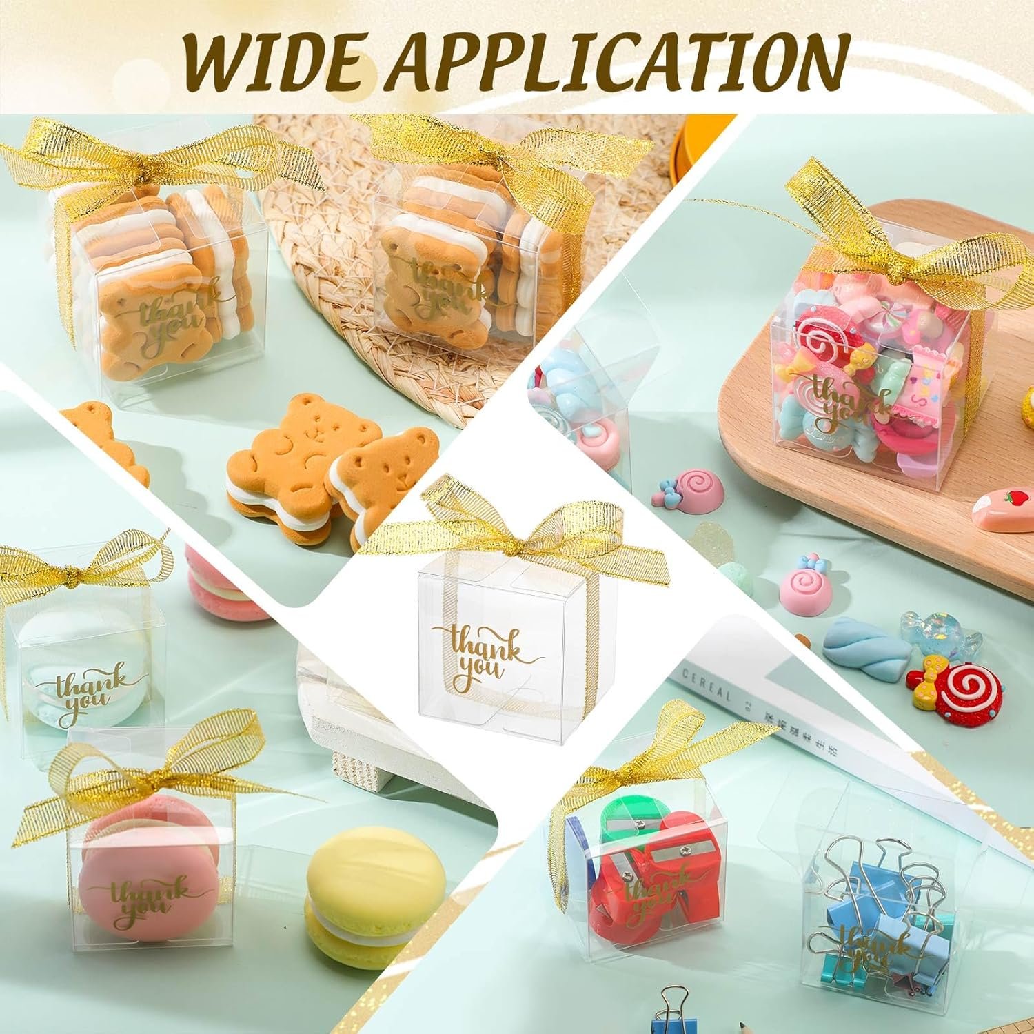 Großhandel klare Geschenkeboxen 200 Stück mit Deckel und Schleife, transparent für Partygeschenke (2 x 2 x 2 Zoll), individuell bedruckbar, von zuverlässigen Herstellern, perfekt für Bulk-Bestellungen von Leckereien und Süßigkeiten.