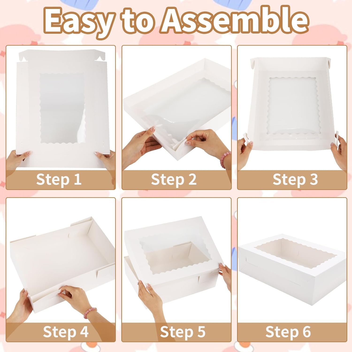 Großhandel 24 Sets 14x10x4in weiße Backboxen mit Fenster, große rechteckige Halbblattkuchen-Boxen, OEM für Kuchen, Donuts, Cupcakes und Pizzas, individuelle Logo-Optionen verfügbar.