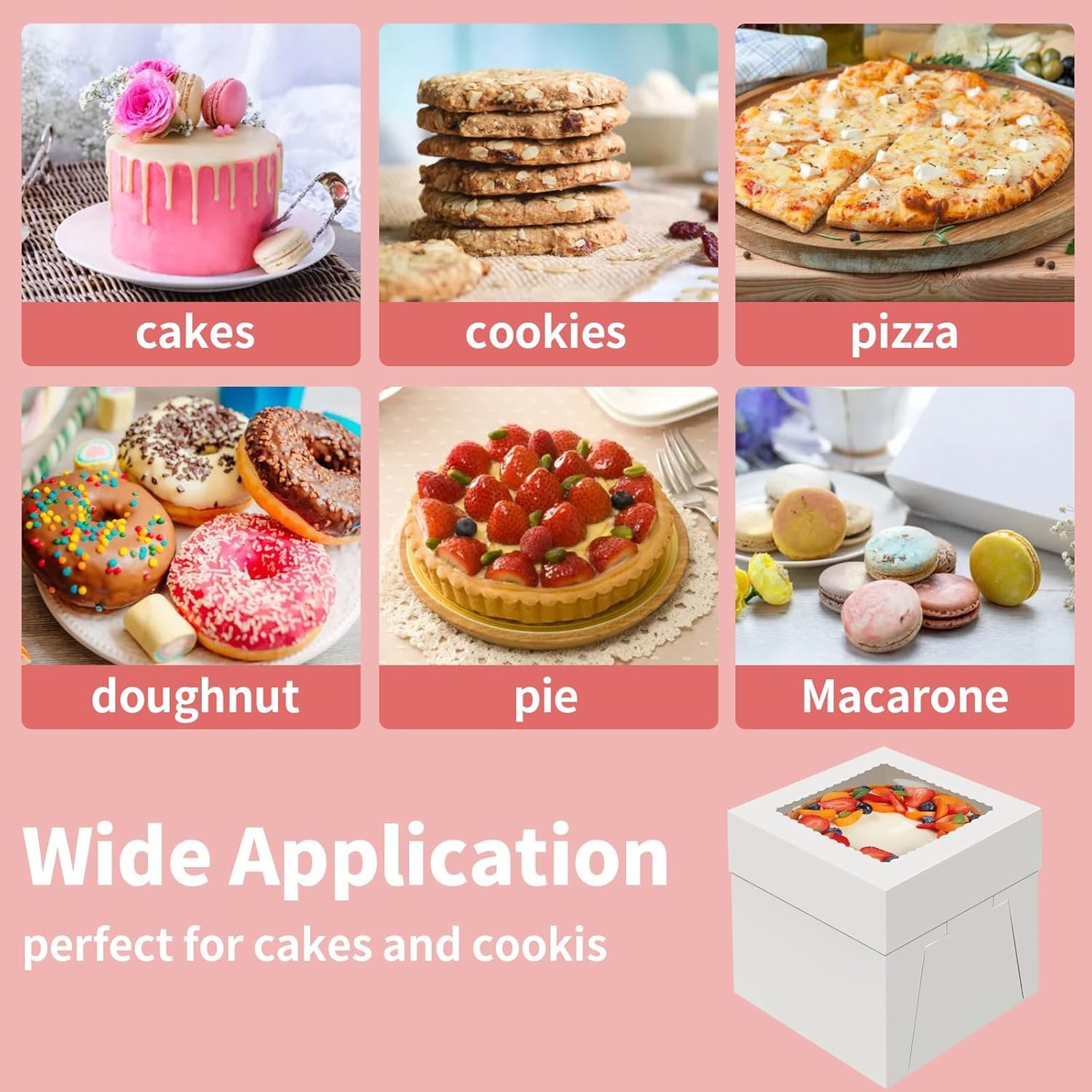 Großhandel 4er Pack Kuchenboxen 8 Zoll, Kuchen Transportbehälter mit großem Fenster, für Plätzchen, Kuchen, Cupcakes und Gebäck, individuell mit eigenem Logo bedruckbar (8×8×8 Zoll), direkt vom Hersteller in Bulk erhältlich