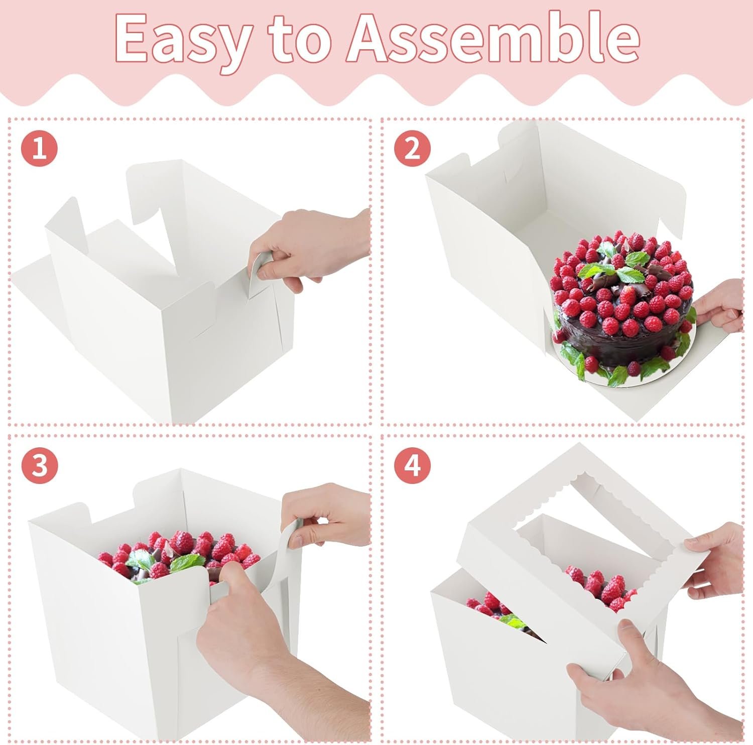 Großhandel 4er Pack Kuchenboxen 8 Zoll, Kuchen Transportbehälter mit großem Fenster, für Plätzchen, Kuchen, Cupcakes und Gebäck, individuell mit eigenem Logo bedruckbar (8×8×8 Zoll), direkt vom Hersteller in Bulk erhältlich