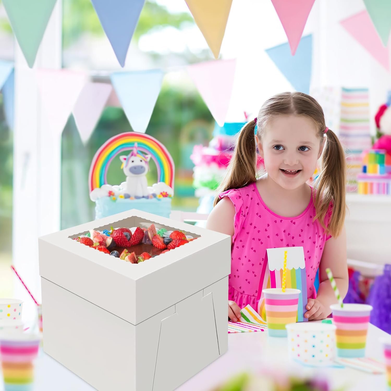 Großhandel 4er Pack Kuchenboxen 8 Zoll, Kuchen Transportbehälter mit großem Fenster, für Plätzchen, Kuchen, Cupcakes und Gebäck, individuell mit eigenem Logo bedruckbar (8×8×8 Zoll), direkt vom Hersteller in Bulk erhältlich