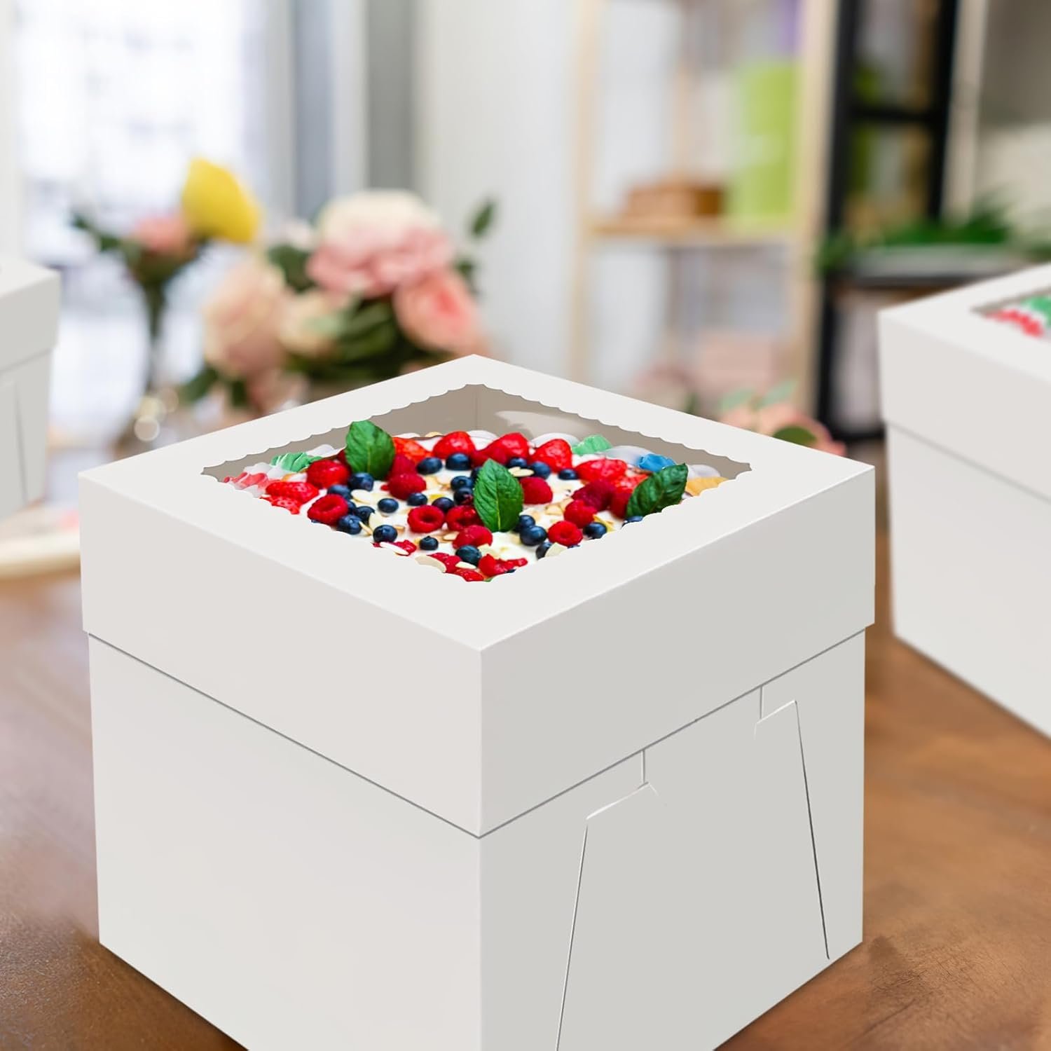 Großhandel 4er Pack Kuchenboxen 8 Zoll, Kuchen Transportbehälter mit großem Fenster, für Plätzchen, Kuchen, Cupcakes und Gebäck, individuell mit eigenem Logo bedruckbar (8×8×8 Zoll), direkt vom Hersteller in Bulk erhältlich