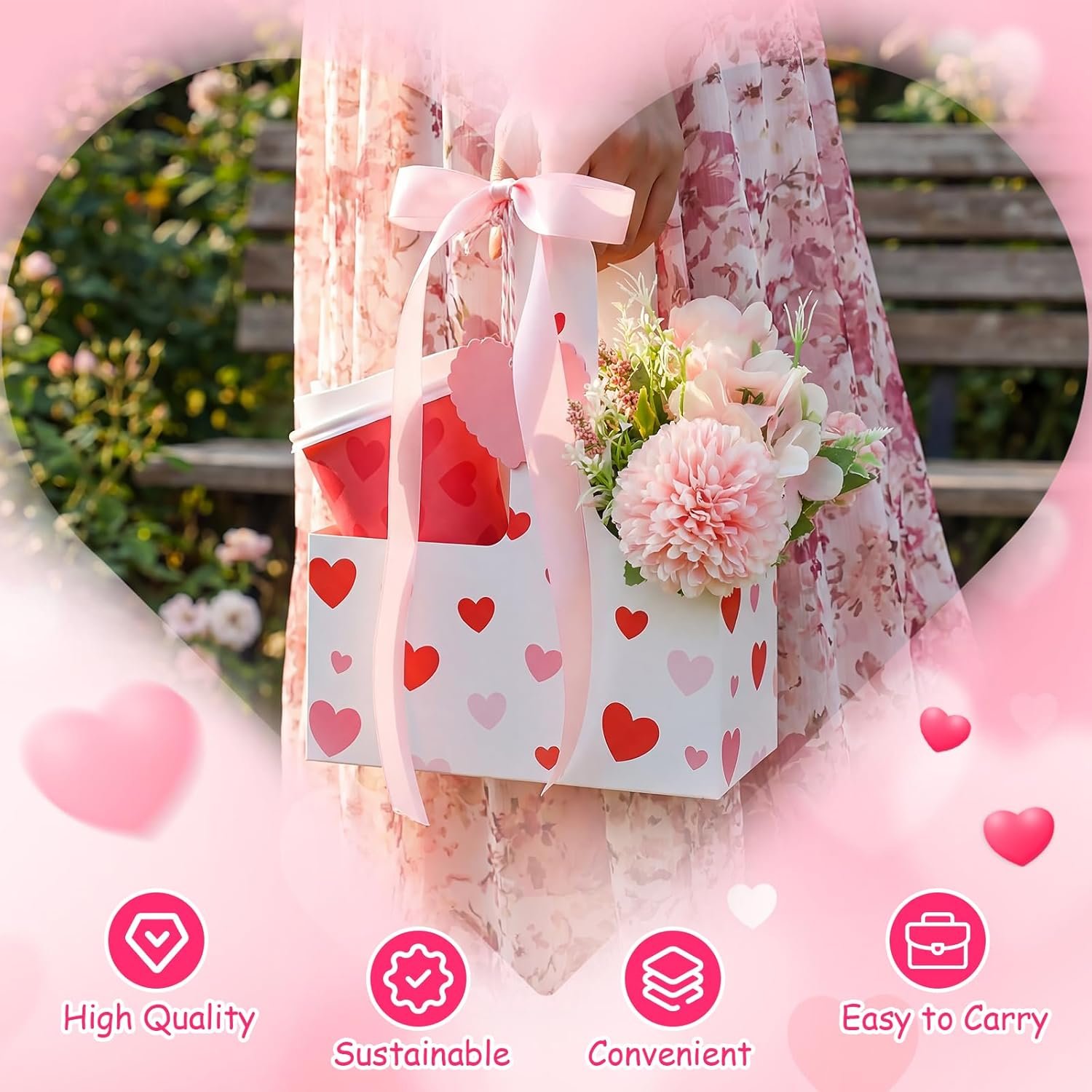 Großhandel 24er Pack tragbarer Getränketräger für 2 Becher mit Griff, Herzform Grußkarte, pinkes Band, individuelle Logooptionen für heiße und kalte Getränke, Kaffee, als Bulk-Angebot erhältlich.