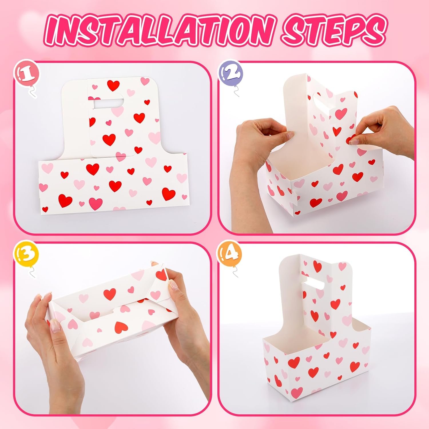 Großhandel 24er Pack tragbarer Getränketräger für 2 Becher mit Griff, Herzform Grußkarte, pinkes Band, individuelle Logooptionen für heiße und kalte Getränke, Kaffee, als Bulk-Angebot erhältlich.