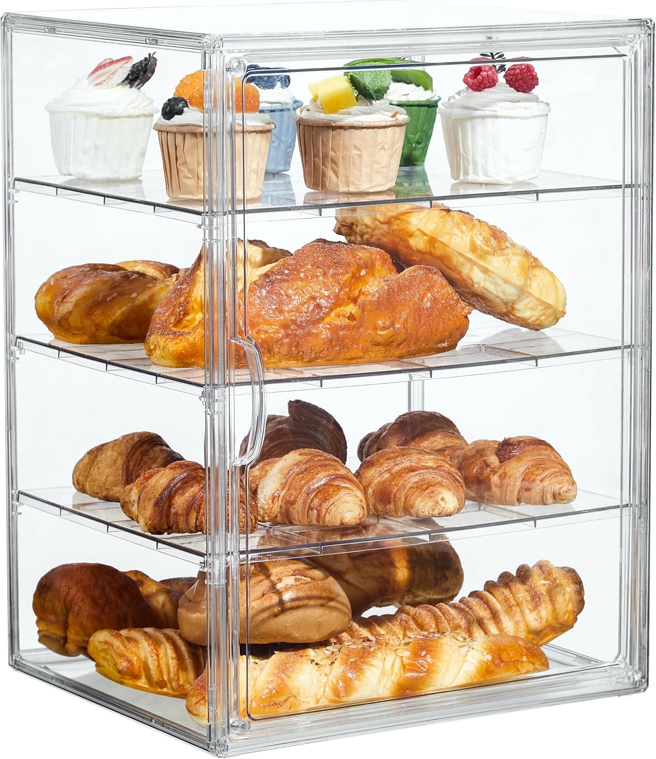 Großhandel 4-lagige verstellbare klare Brotdisplay-Vitrine für die Küchentheke mit magnetischer Tür, individuelles Logo auf Anfrage, ideal für Bäckereien, 15,5 x 11,4 x 9,8 Zoll, in 1 Packung erhältlich, vom Hersteller.