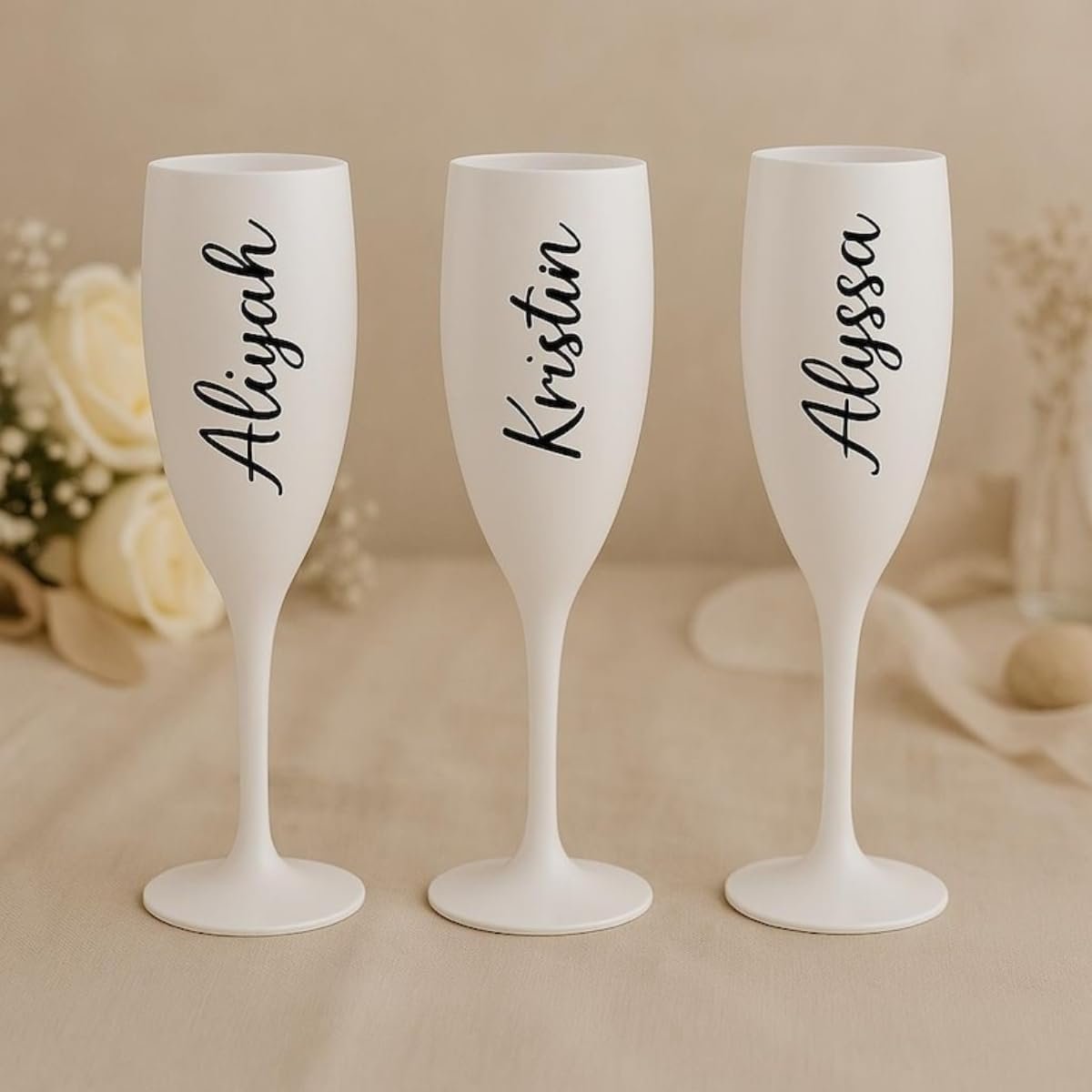 Großhandel personalisierte Plastik-Champagnergläser, individuelles Logo für Hochzeitsfeiern, benutzerdefinierte Namens-Partygeschenke (1 Stück) vom Hersteller