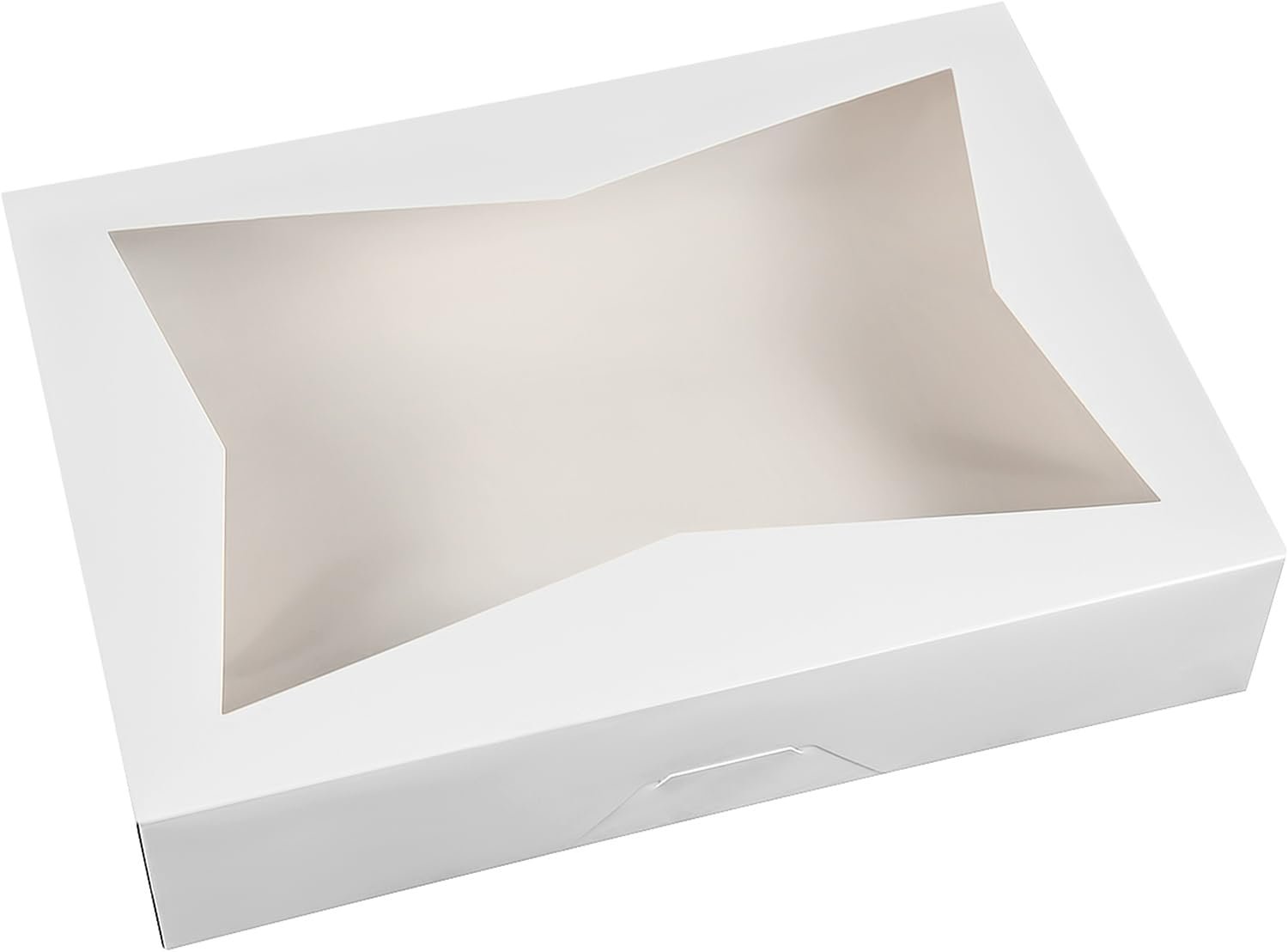 Großhandel 14 x 10 x 3 Zoll weiße Lock-Eck-Fenster-Bäckerei-Keksboxen, große Papierbehälter mit PVC-Fenstern für Kuchen, individuelles Logo, Packung mit 12.