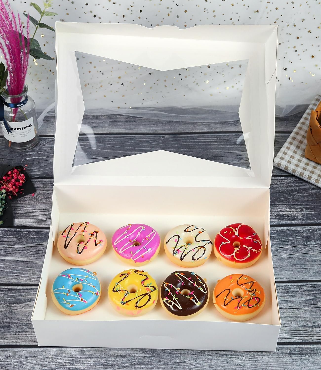 Großhandel 14 x 10 x 3 Zoll weiße Lock-Eck-Fenster-Bäckerei-Keksboxen, große Papierbehälter mit PVC-Fenstern für Kuchen, individuelles Logo, Packung mit 12.