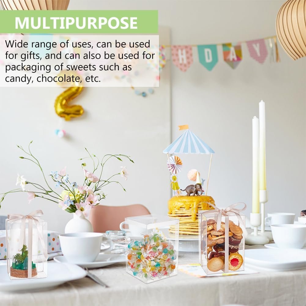 Großhandel 10 Stück klare Favoritenbox 4x4x6 Zoll aus Kunststoff für Geschenke, OEM Verpackung für Süßigkeiten, Desserts und Baby Shower Party-Leckereien, individuell gestaltete Valentinstagsgeschenkverpackung.