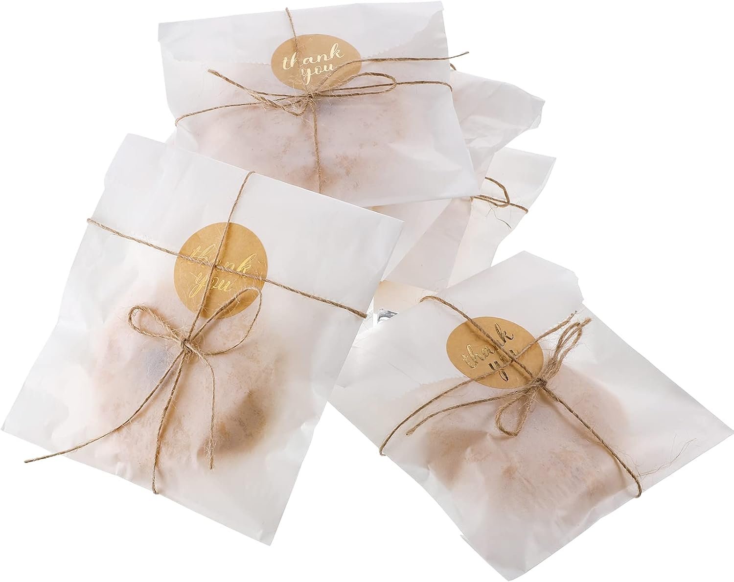 Großhandel 100 Stück Glassine Wachspapiertüten 5" x 7" für Kekse mit 100 Stück Dankeschön-Labelaufkleber und 263 Fuß Jute-Schnur, individuell angepasst für Partygeschenke, Kekse und Schokolade, OEM Hersteller