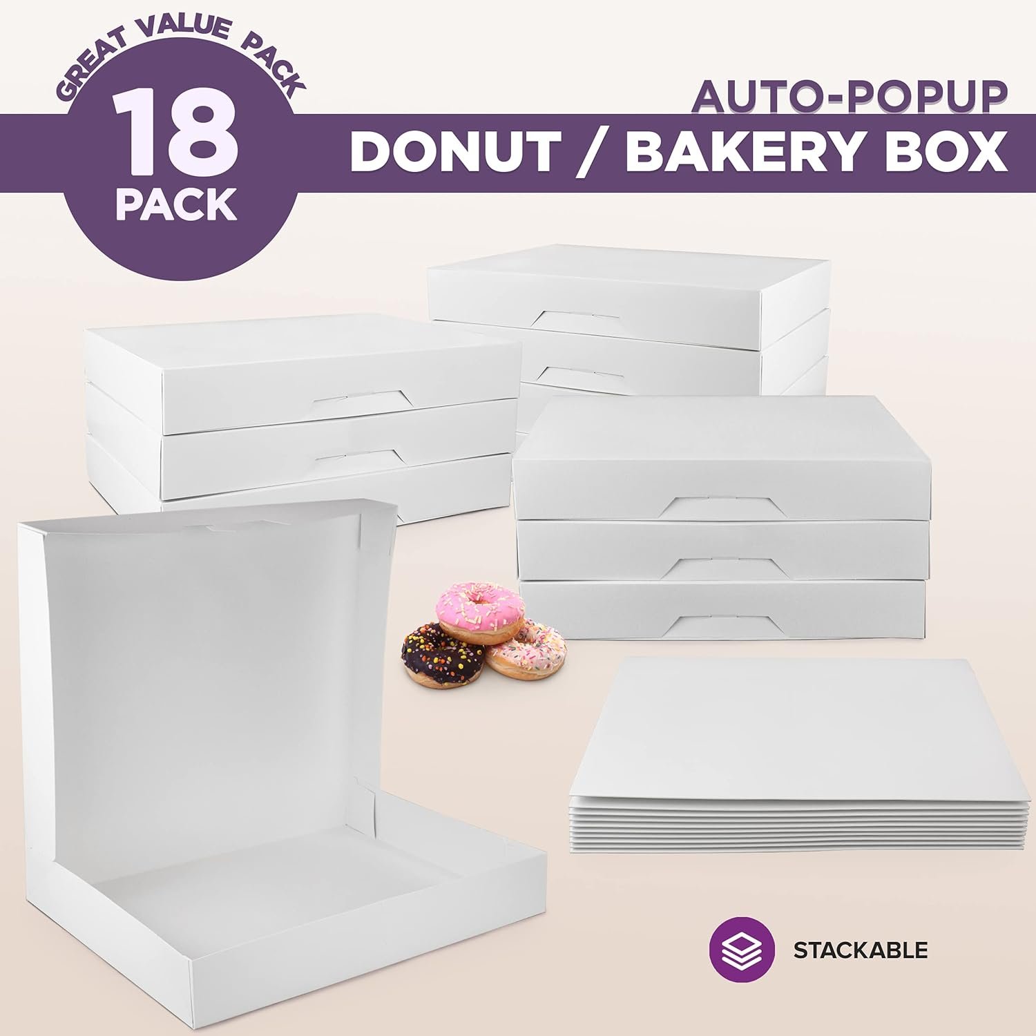 Großhandel 18 Pack 15x11,5x2,2'' weiße Bäckereibox - Individuelles Logo, geeignet für 12 Donuts, OEM Kartonverpackung für Geschenke und Backbehälter, Cookies, Brownies, Gebäck und Brotkisten. Großhandel 18 Pack 15x11,5x2,2'' weiße Bäckereibox - Individuelles Logo, geeignet für 12 Donuts, OEM Kartonverpackung für Geschenke und Backbehälter, Cookies, Brownies, Gebäck und Brotkisten.