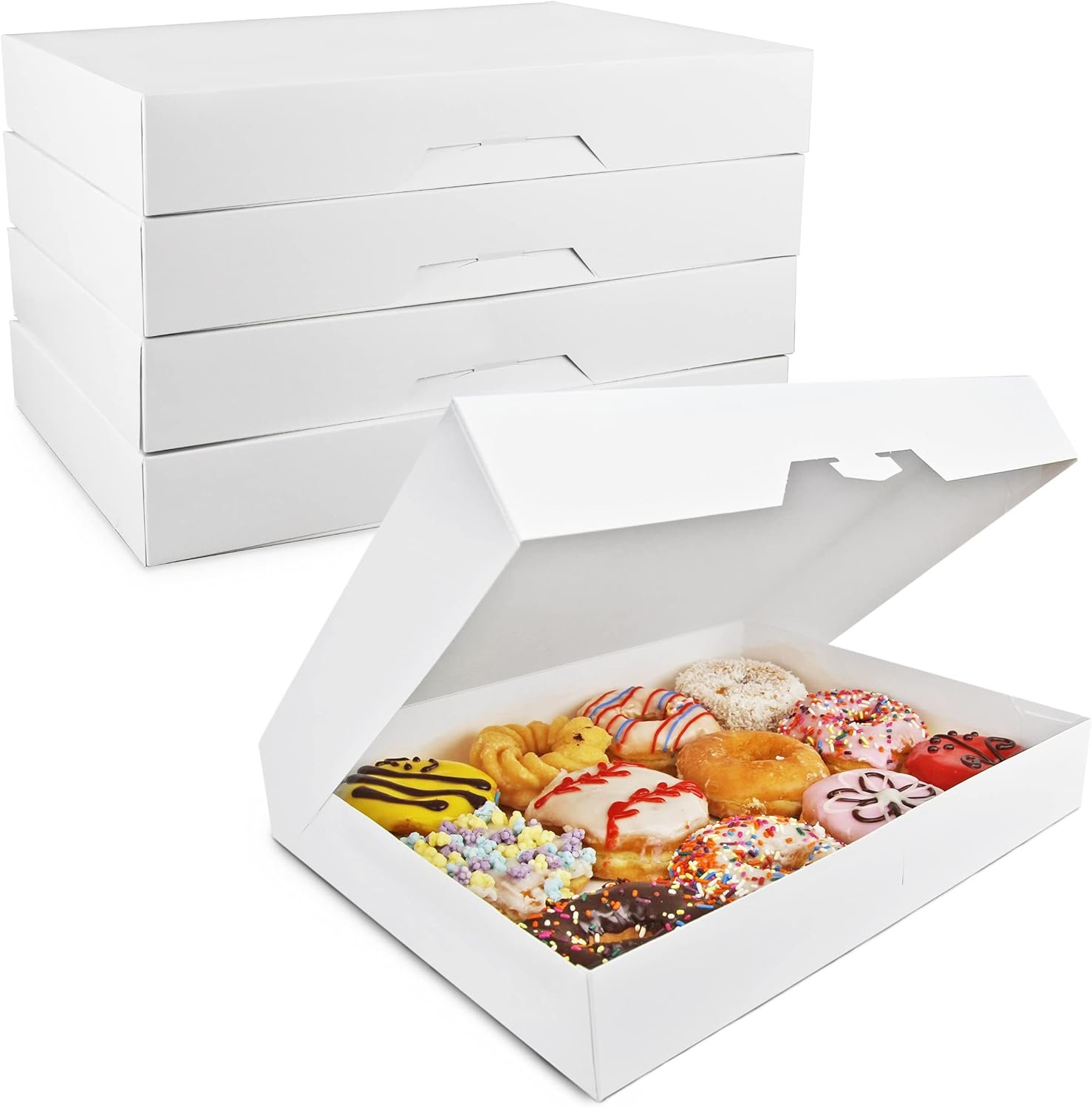 Großhandel 18 Pack 15x11,5x2,2'' weiße Bäckereibox - Individuelles Logo, geeignet für 12 Donuts, OEM Kartonverpackung für Geschenke und Backbehälter, Cookies, Brownies, Gebäck und Brotkisten.