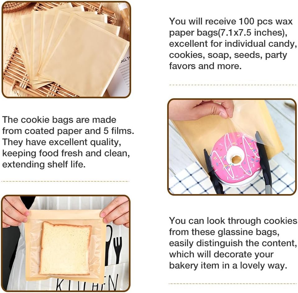Großhandel 100 Pcs Papier-Sandwich- und Donut-Tüten mit Fenster, 7,1 x 7,5 Zoll, für Leckereien, Snacks und Kekse, OEM für individuelle Logos, Hersteller in Bulk.