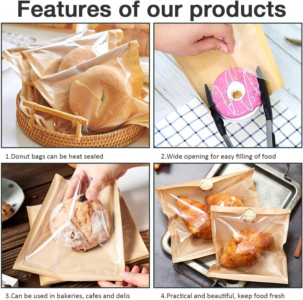Großhandel 100 Pcs Papier-Sandwich- und Donut-Tüten mit Fenster, 7,1 x 7,5 Zoll, für Leckereien, Snacks und Kekse, OEM für individuelle Logos, Hersteller in Bulk.