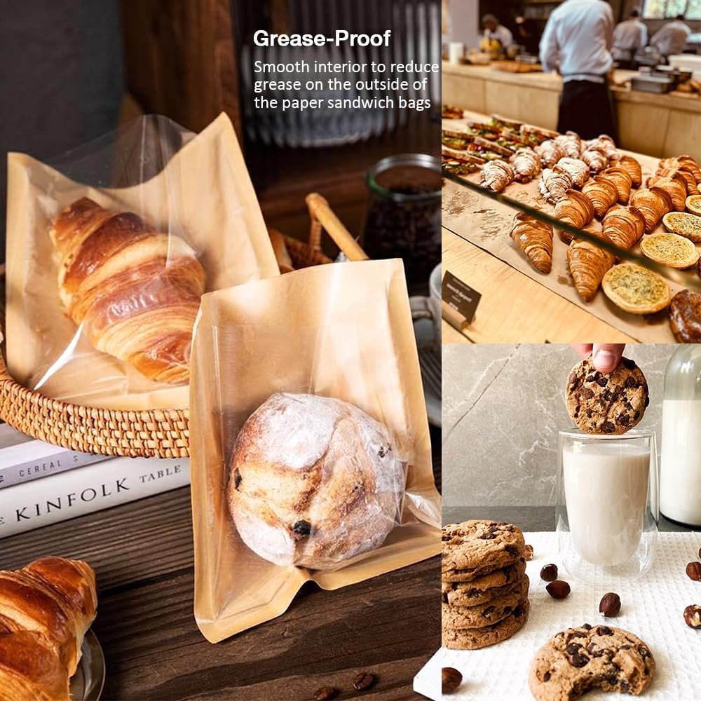 Großhandel 100 Pcs Papier-Sandwich- und Donut-Tüten mit Fenster, 7,1 x 7,5 Zoll, für Leckereien, Snacks und Kekse, OEM für individuelle Logos, Hersteller in Bulk.
