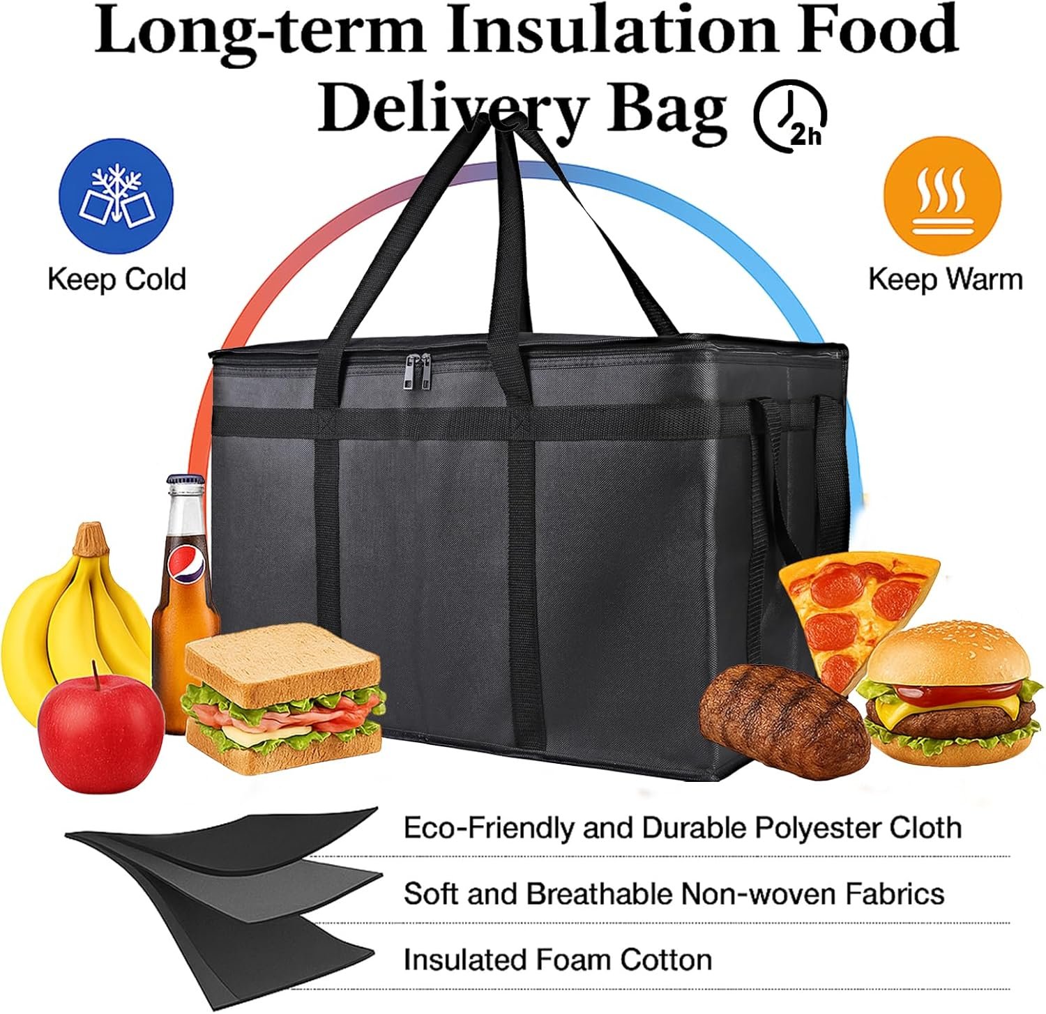 Großhandel XXXL Kühlertaschen für Lebensmittelanlieferungen, individuelle Logo-Lösungen, isolierte Einkaufstaschen für Catering und Pizzalieferungen, warmer und gefrorener Styroporträger für Reisen im Auto.