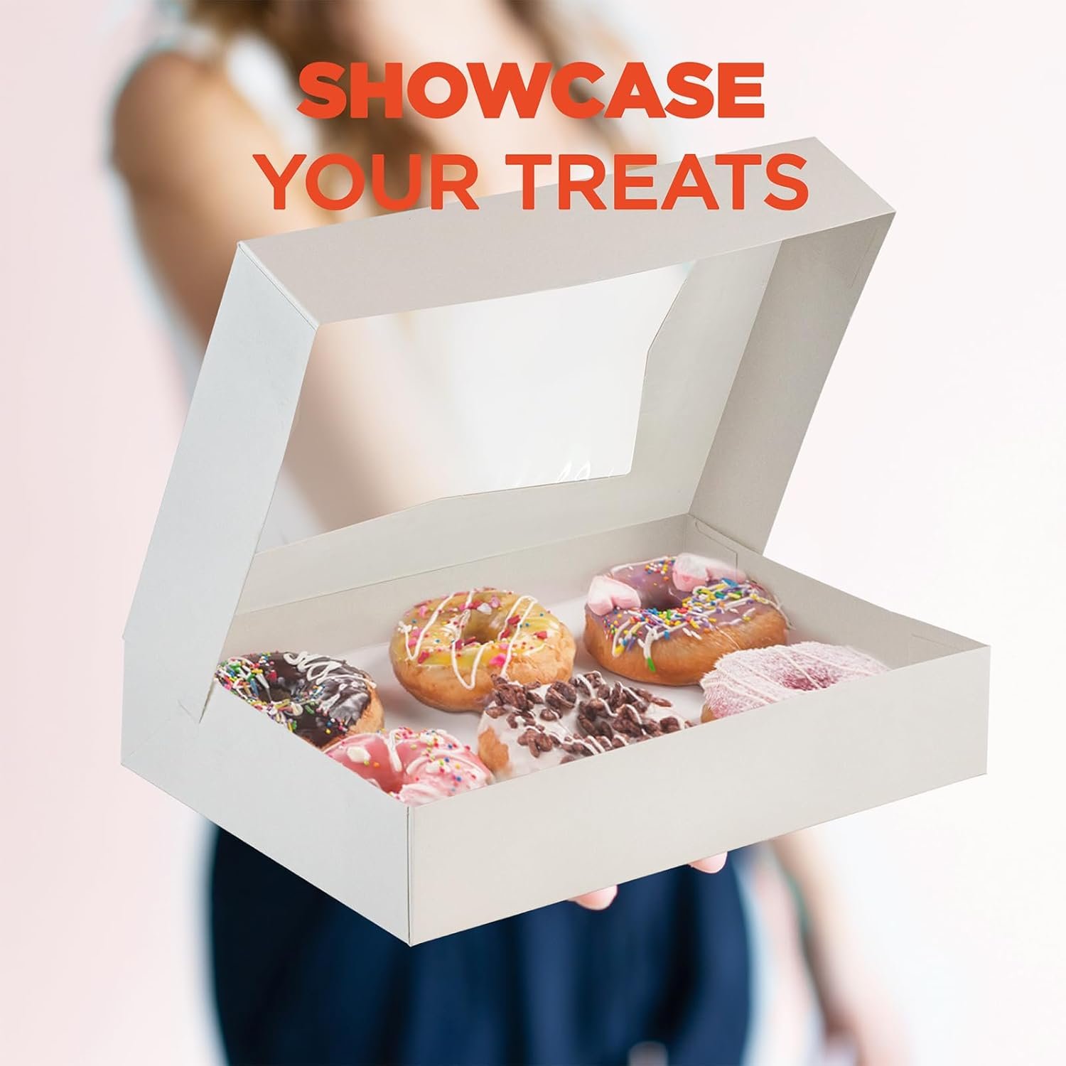 Großhandel 25er Pack weiße Bäckereikartons mit Fenster, 12 x 8 x 2,25 Zoll Auto-Popup Keksboxen, Treat-Boxen für Schokolade, Muffins, Donuts, Gebäck und Macarons - Individuelles Logo, Hersteller für Bulk-Verpackungen.