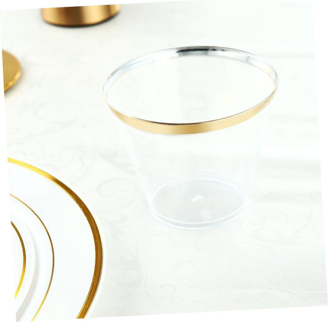 Großhandel 6 Stück goldrandige Plastik-Drinkbecher, ideal für Cocktail, Wein, Säfte und Getränke, Hersteller für Hochzeiten, Geburtstagsfeiern und Brautpartys mit individueller Logo-Option.