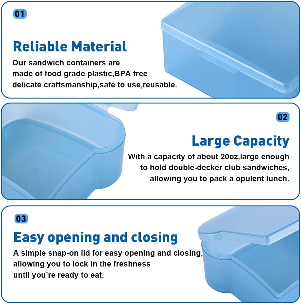 Großhandel 4PCS 20 Oz Sandwichbox im Toast-Design, Lebensmittelecht aus PP, OEM für Mikrowellenheizung und Tiefkühlung, Lebensmittelaufbewahrungsbehälter für die Mittagsvorbereitung