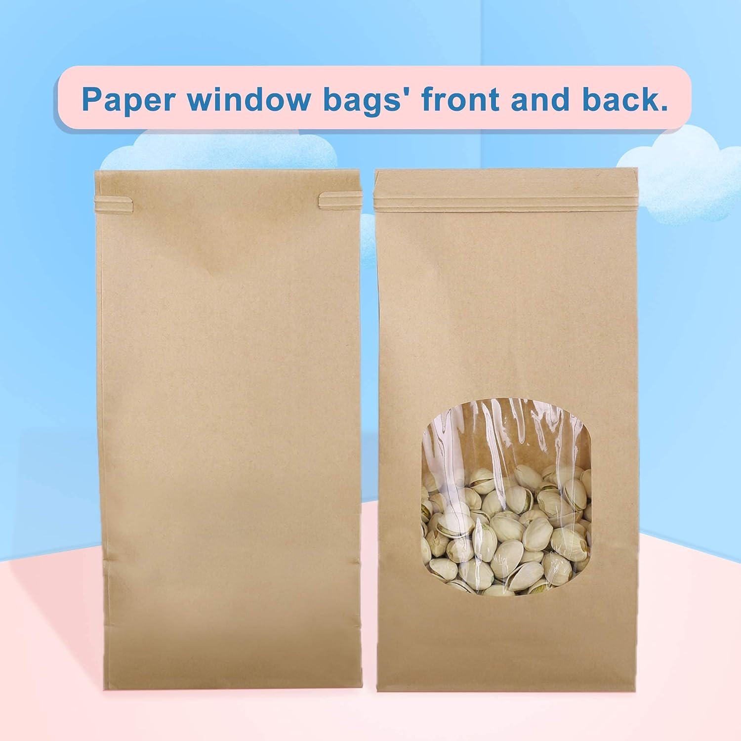 Großhandel Kraftpapiertaschen mit Fenster 50 Stück 4,5x2,36x9,6 Zoll, geeignet für Bakery, Cookies, Kaffeebohnen, Partygeschenke und Snacks, individuelles Logo, Hersteller für Bulk-Lieferungen.