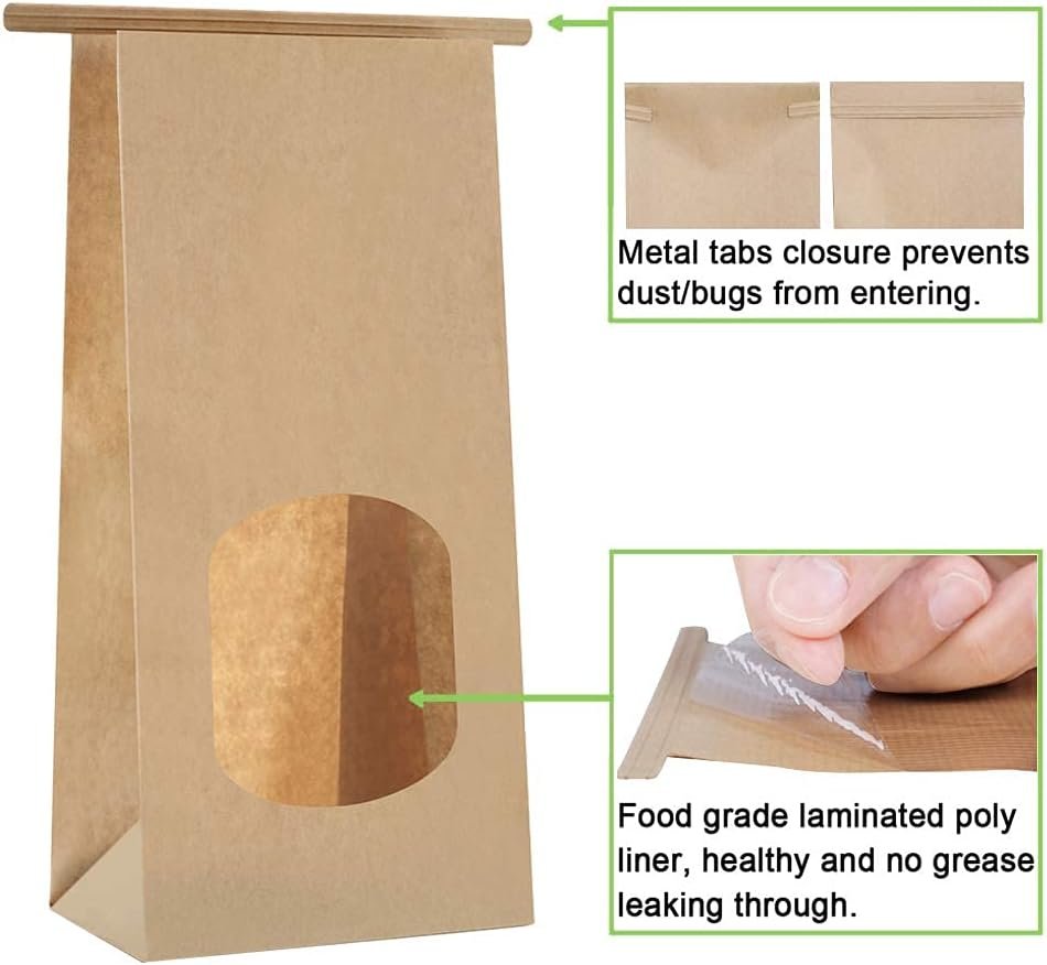 Großhandel Kraftpapiertaschen mit Fenster 50 Stück 4,5x2,36x9,6 Zoll, geeignet für Bakery, Cookies, Kaffeebohnen, Partygeschenke und Snacks, individuelles Logo, Hersteller für Bulk-Lieferungen.